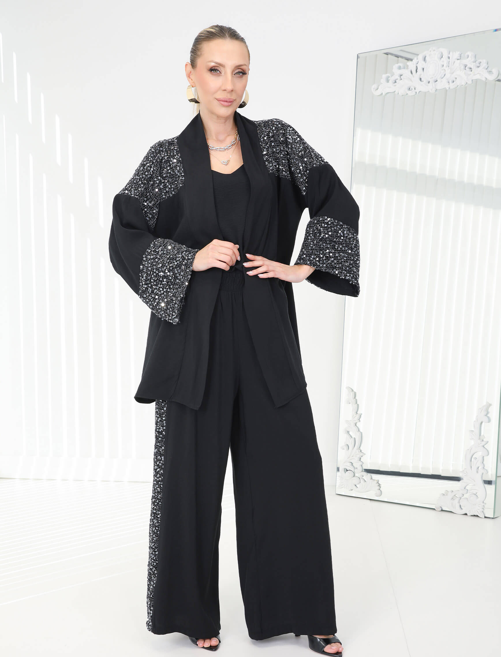 Siyah Payetli Fresca İkili Takım - Görsel 4