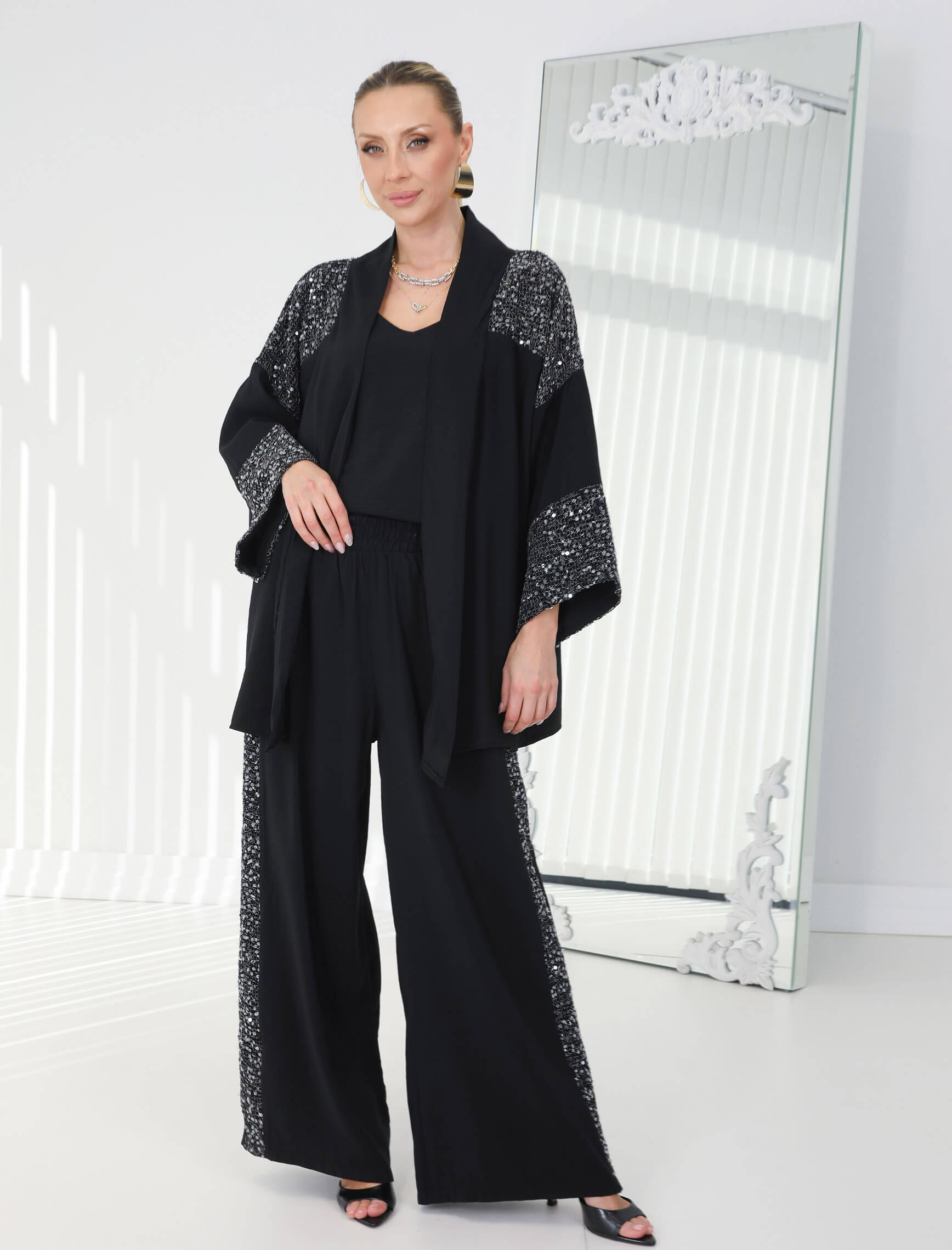 Siyah Payetli Fresca İkili Takım - Görsel 2