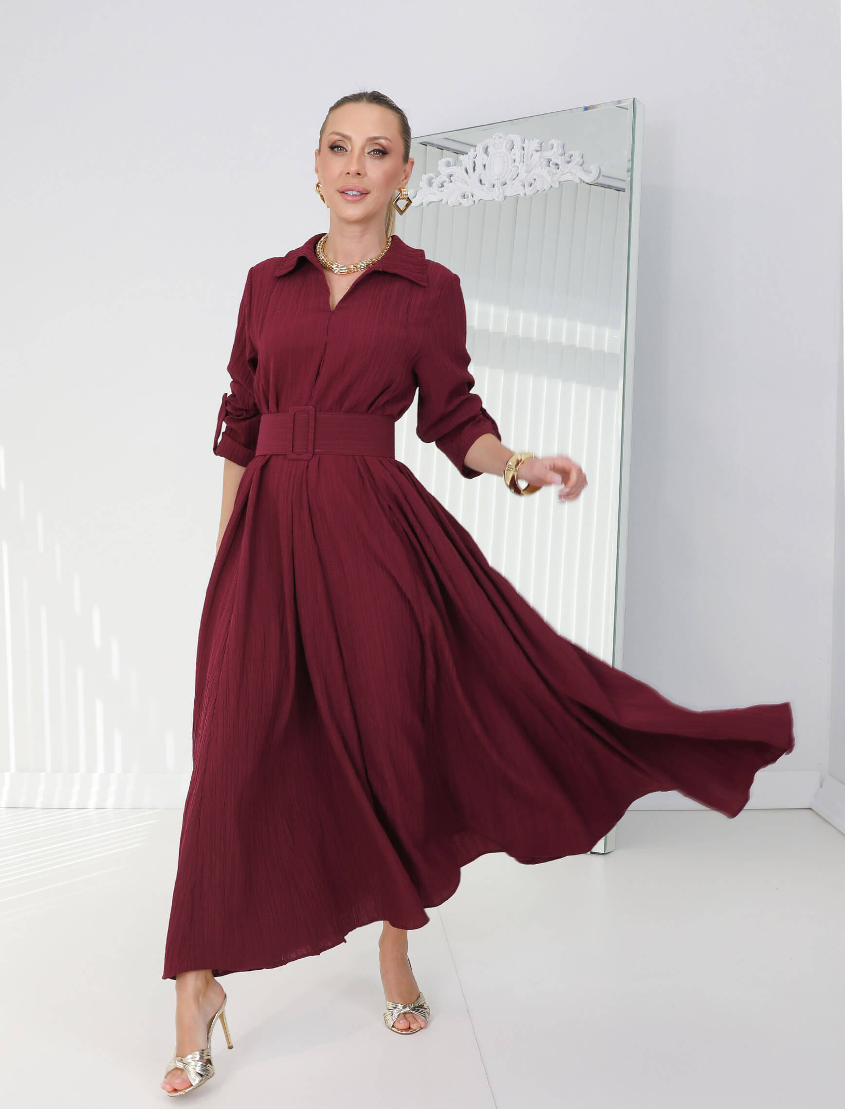 Bordo Omnia Gofre Elbise