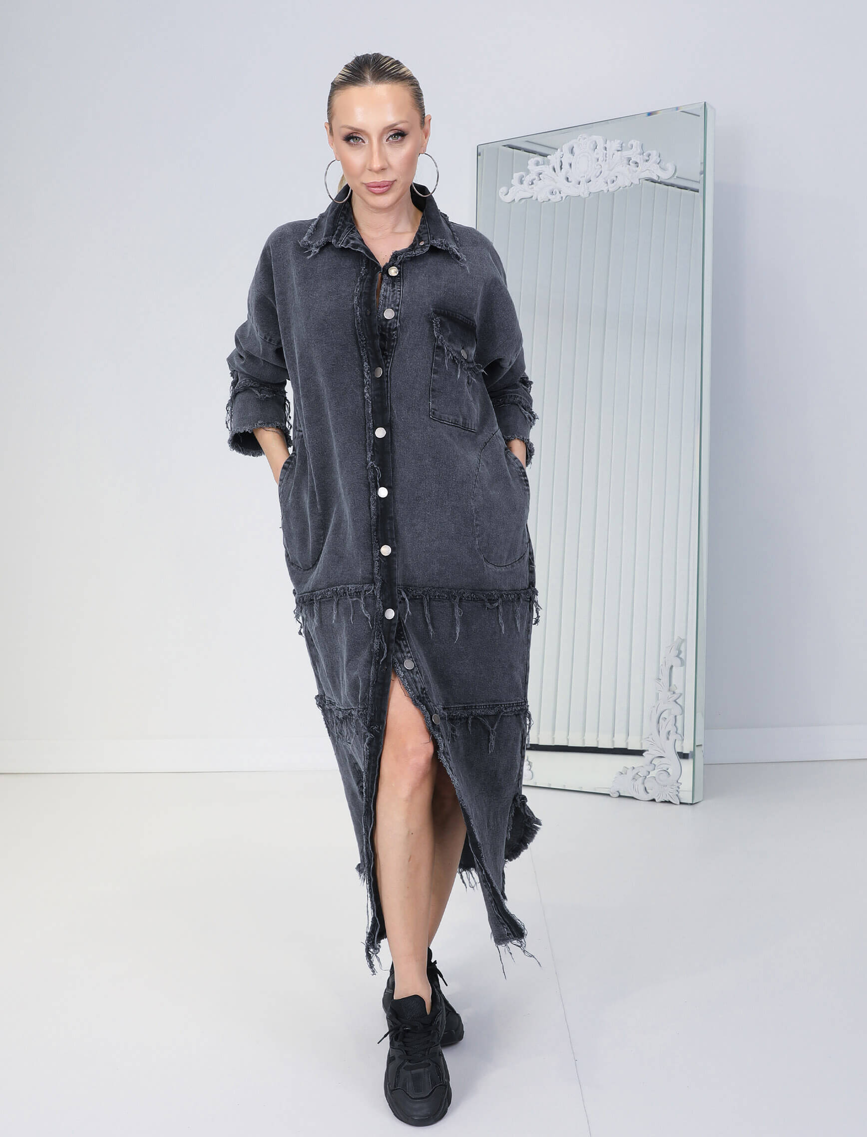 Antrasit Aleya Jean Elbise -Tunik - Görsel 5