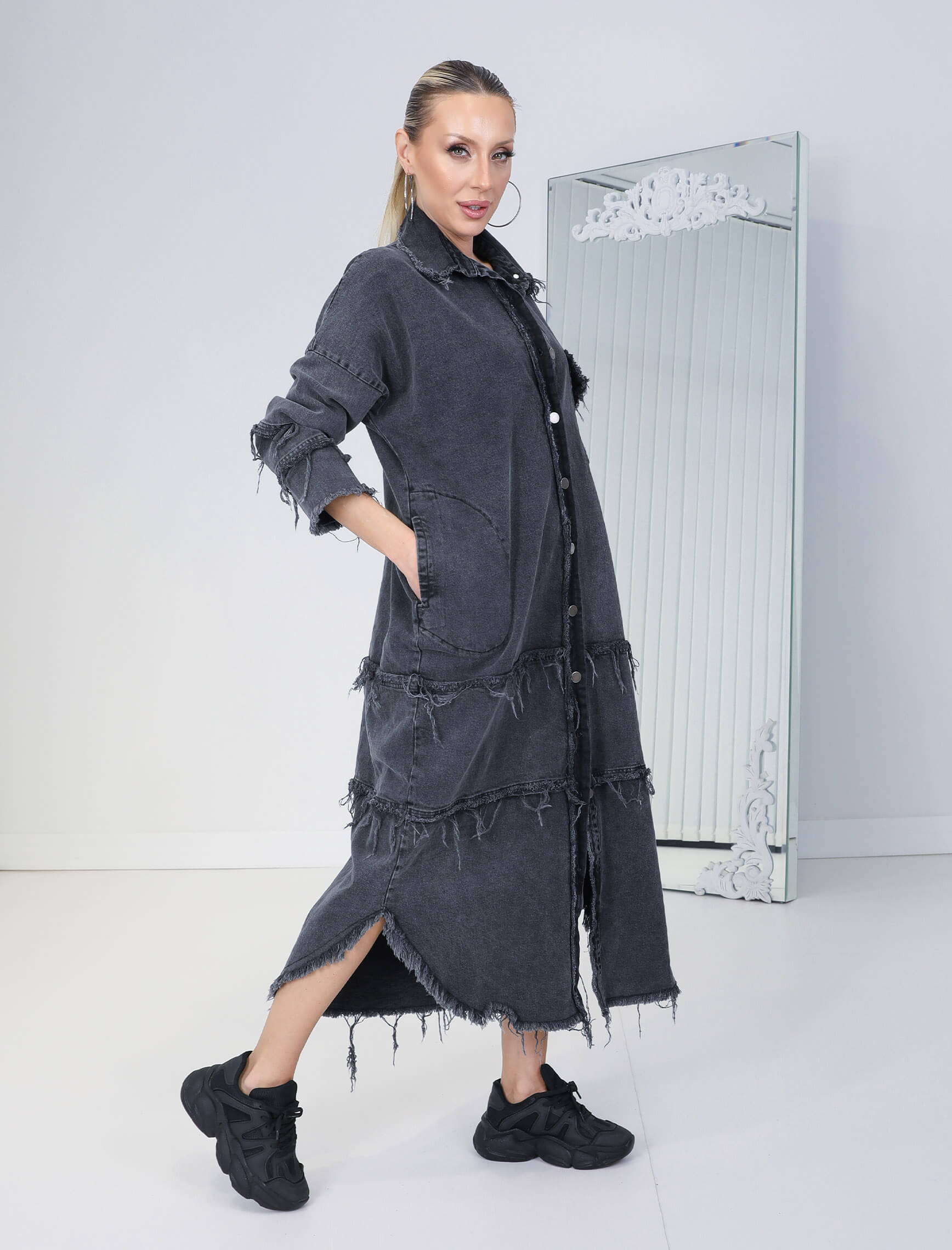 Antrasit Aleya Jean Elbise -Tunik - Görsel 4
