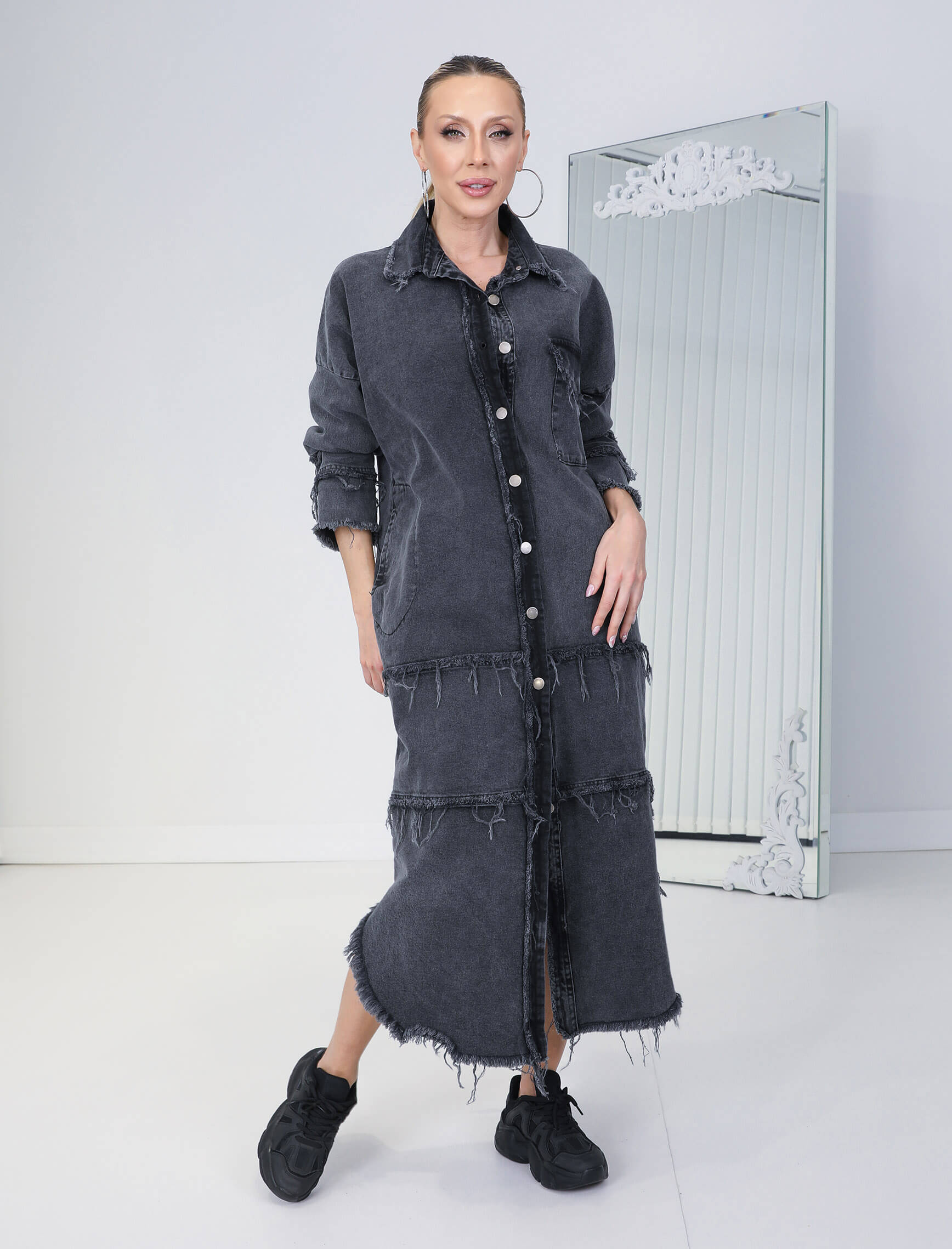 Antrasit Aleya Jean Elbise -Tunik - Görsel 3