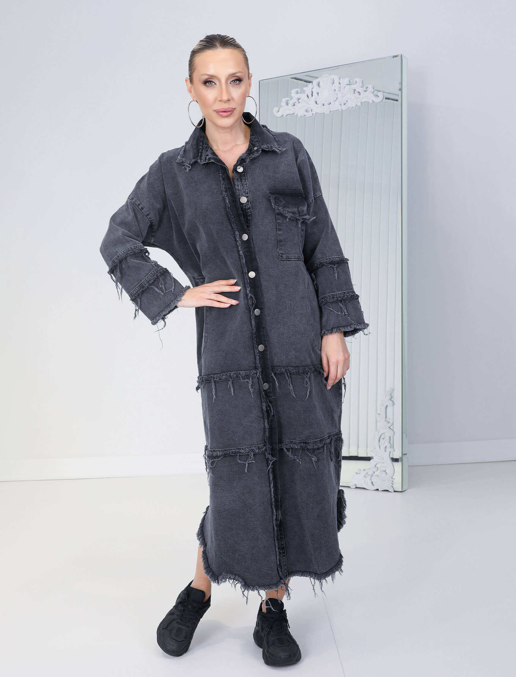 Antrasit Aleya Jean Elbise -Tunik - Görsel 2