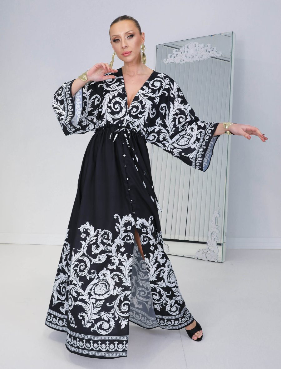 Siyah Gold Damask Baroc Elbise