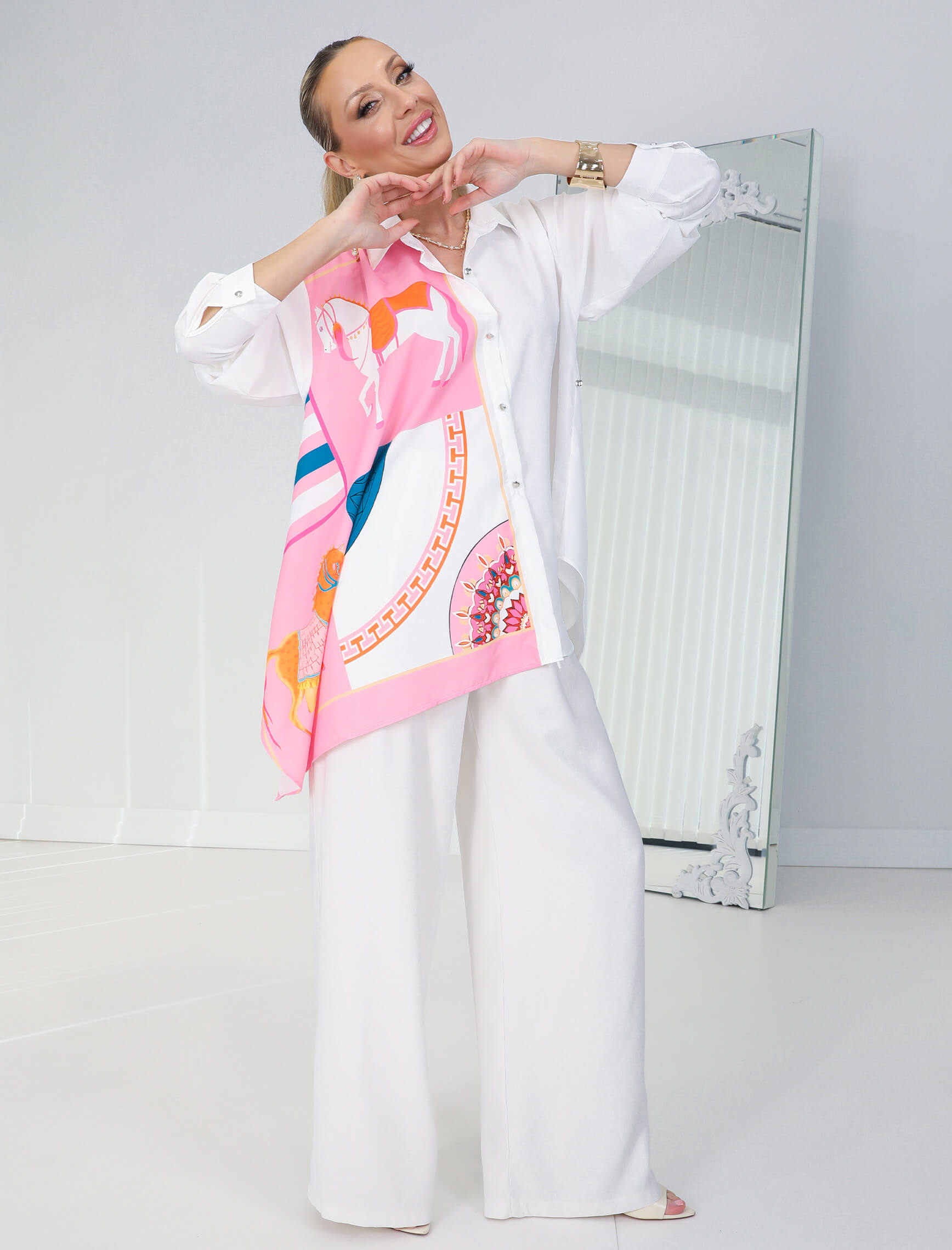 Pembe At Desen Arancia Gömlek - Görsel 3