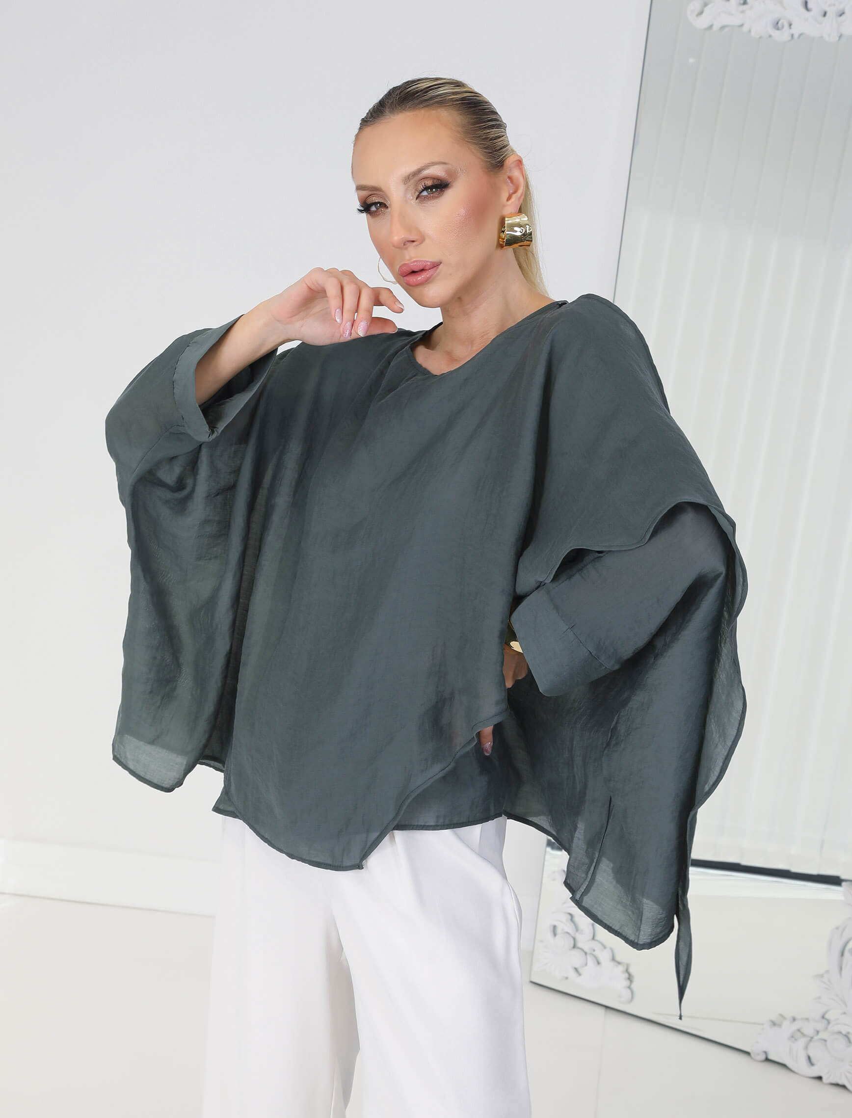 Gri Yeşil Eleni Bluz