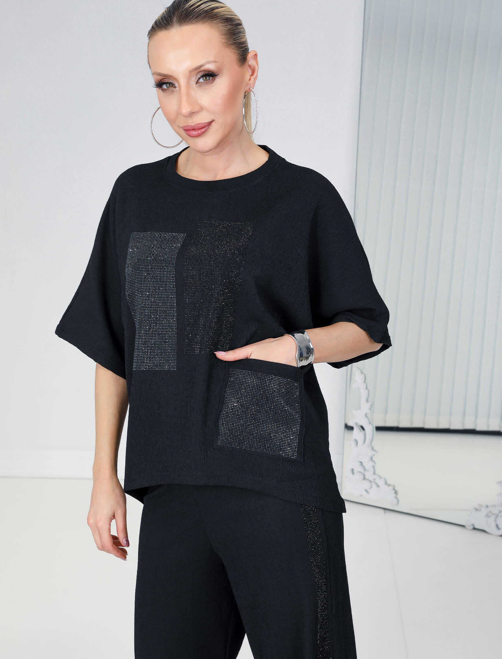 Siyah Geometrik Taş Gremo Takım - Görsel 4