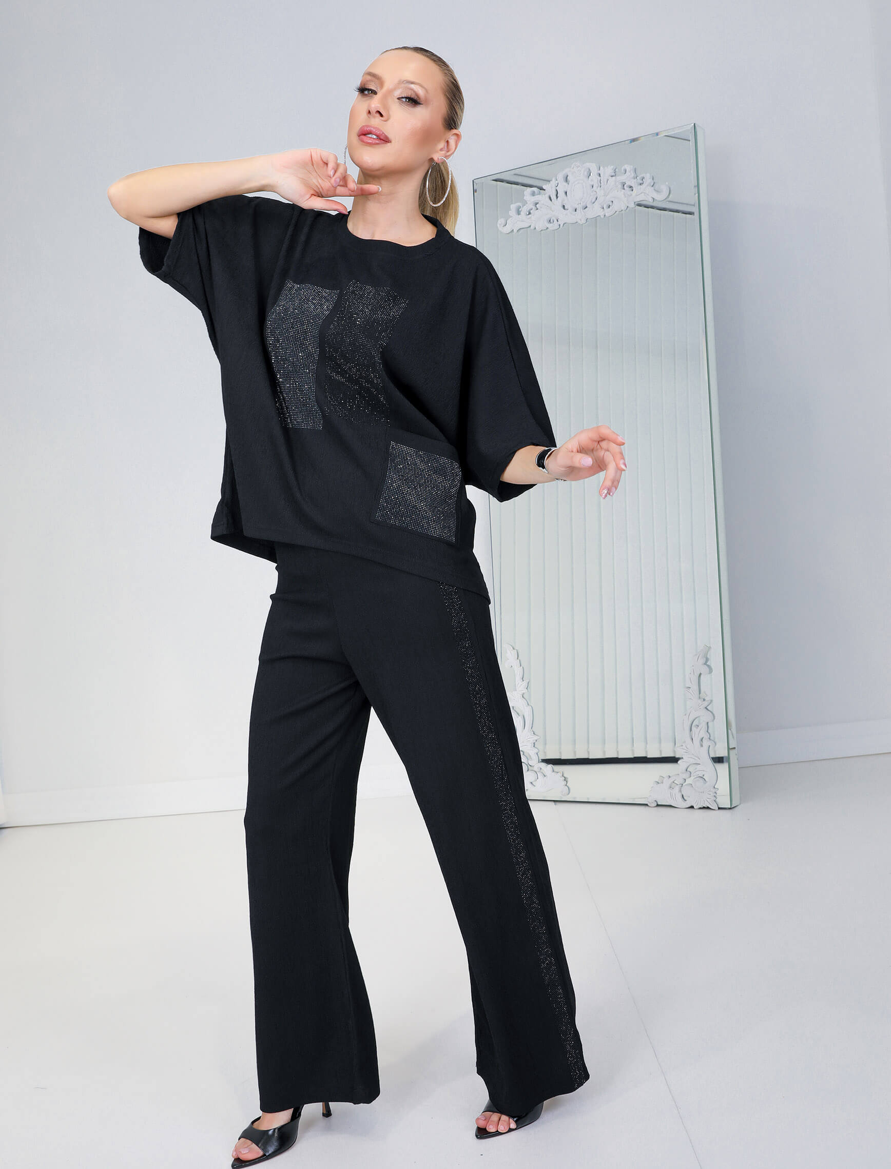 Siyah Geometrik Taş Gremo Takım