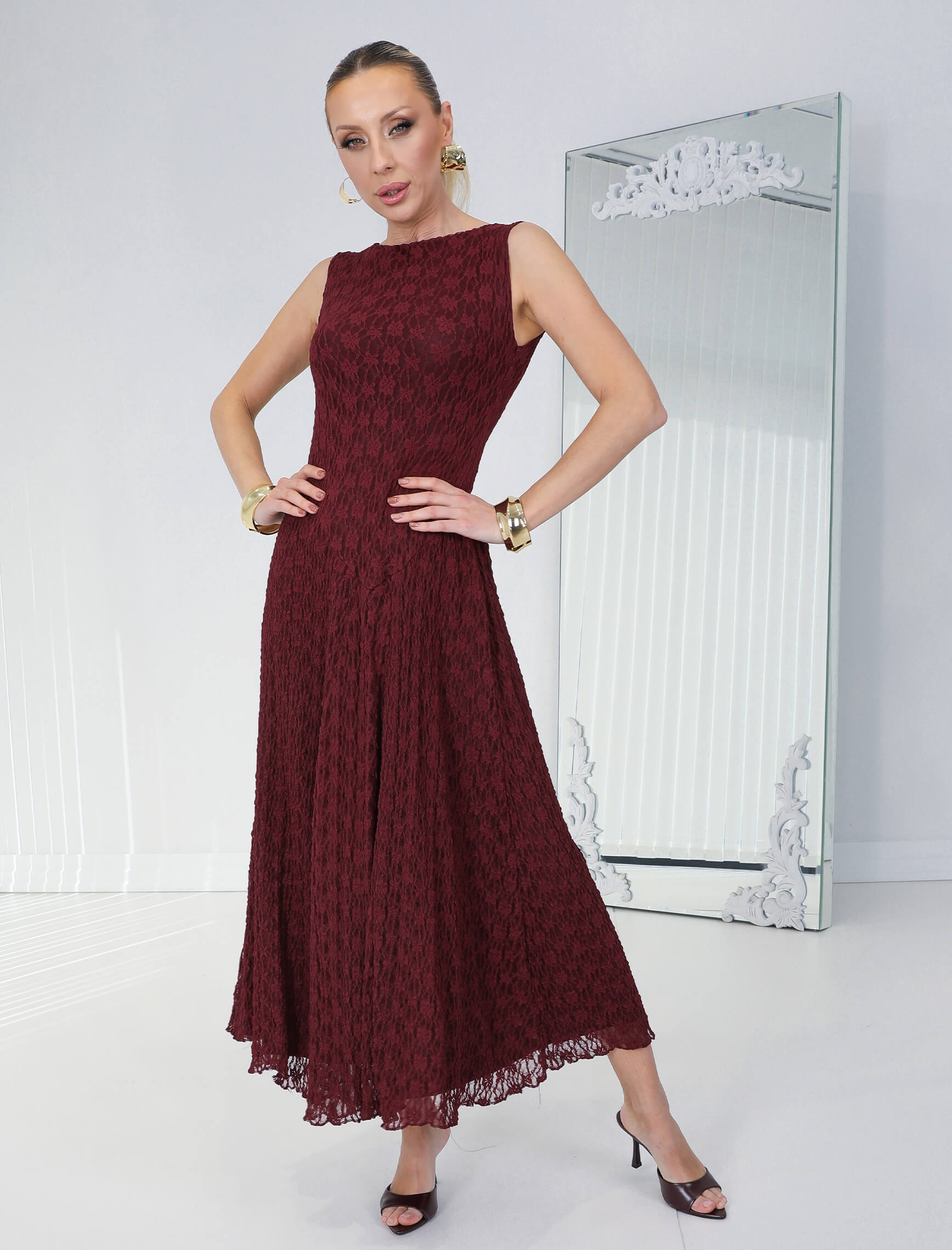 Bordo Kolsuz Giamo Elbise - Görsel 5