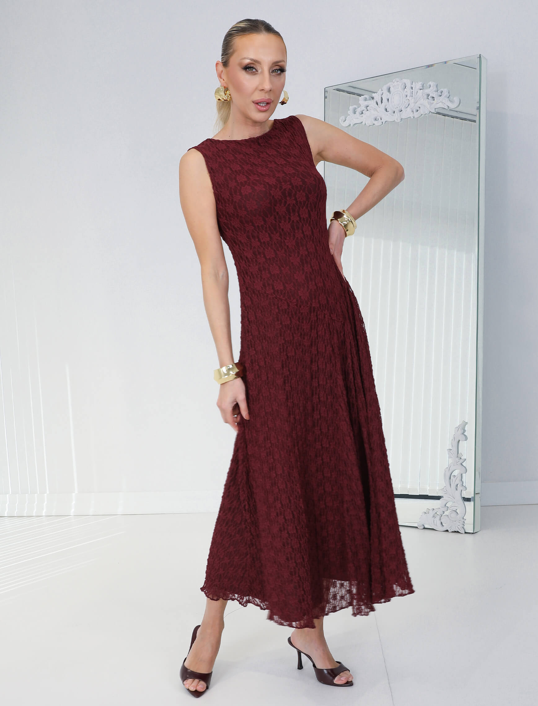 Bordo Kolsuz Giamo Elbise - Görsel 3