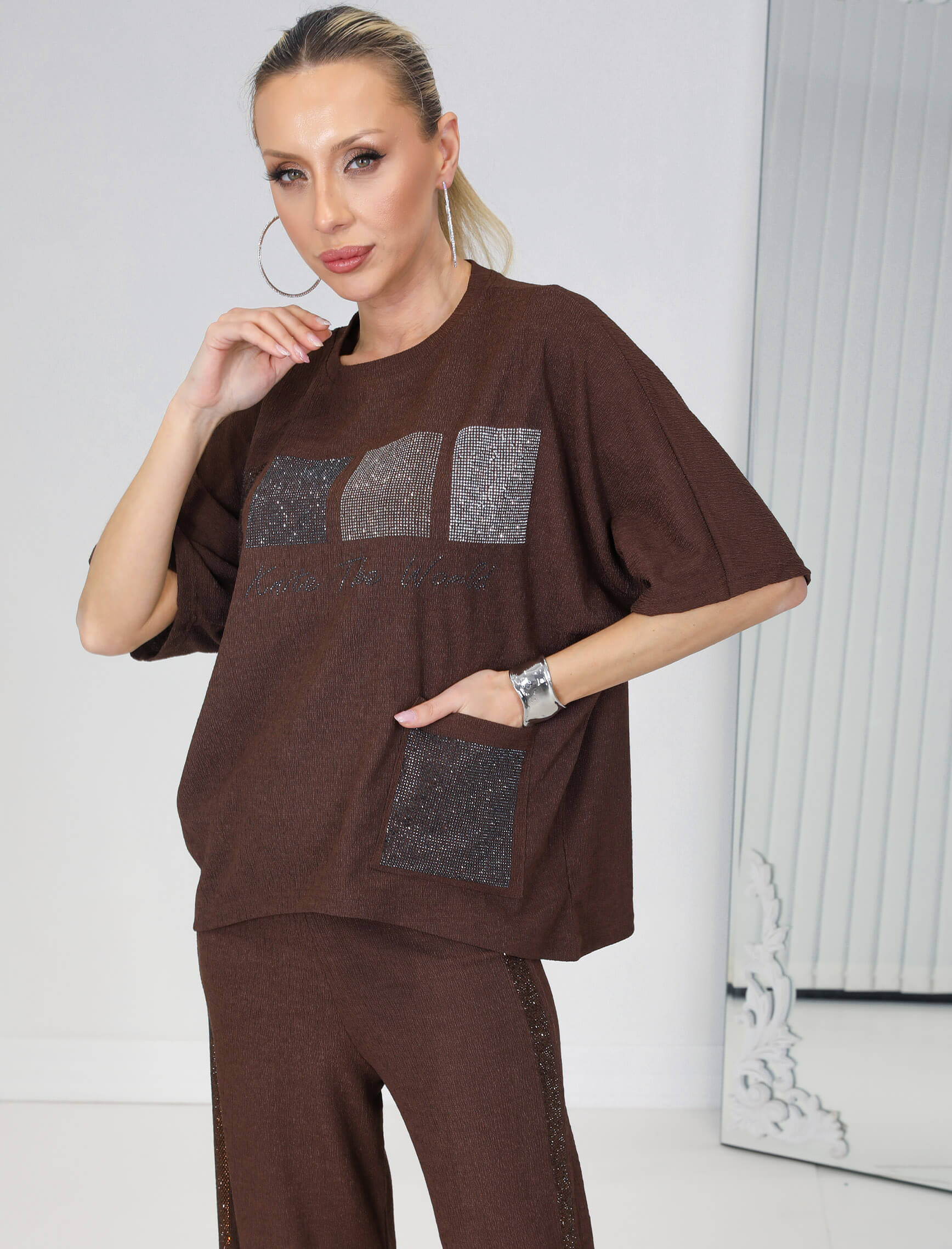 Kahverengi Kare Taş Gremo Takım - Görsel 4