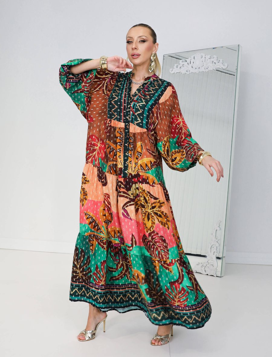 Yeşil  Gold Detay Jamil Elbise