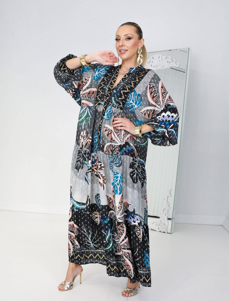 Gri Gold Detay Jamil Elbise