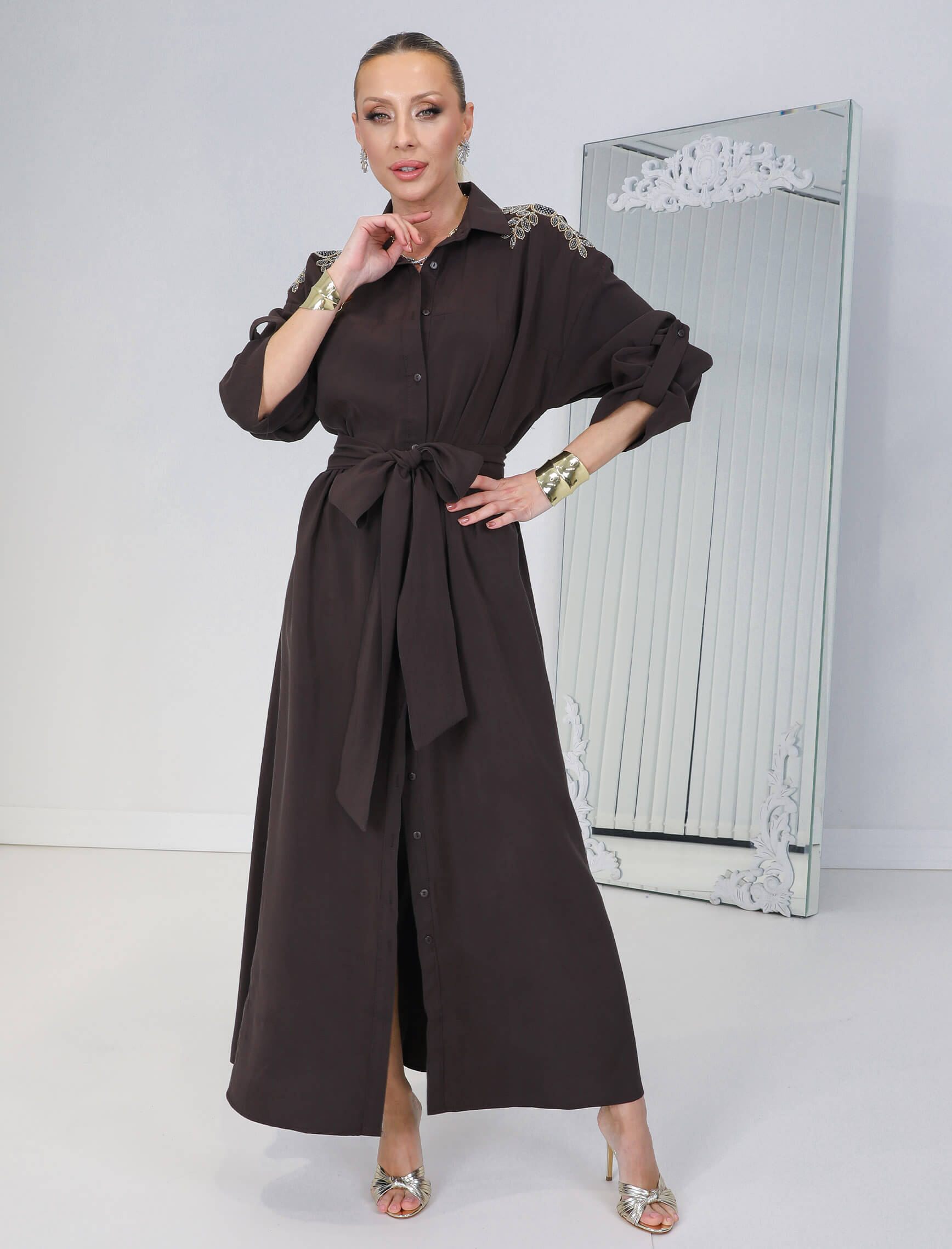 Kahve Mihra Gömlek Elbise - Görsel 5