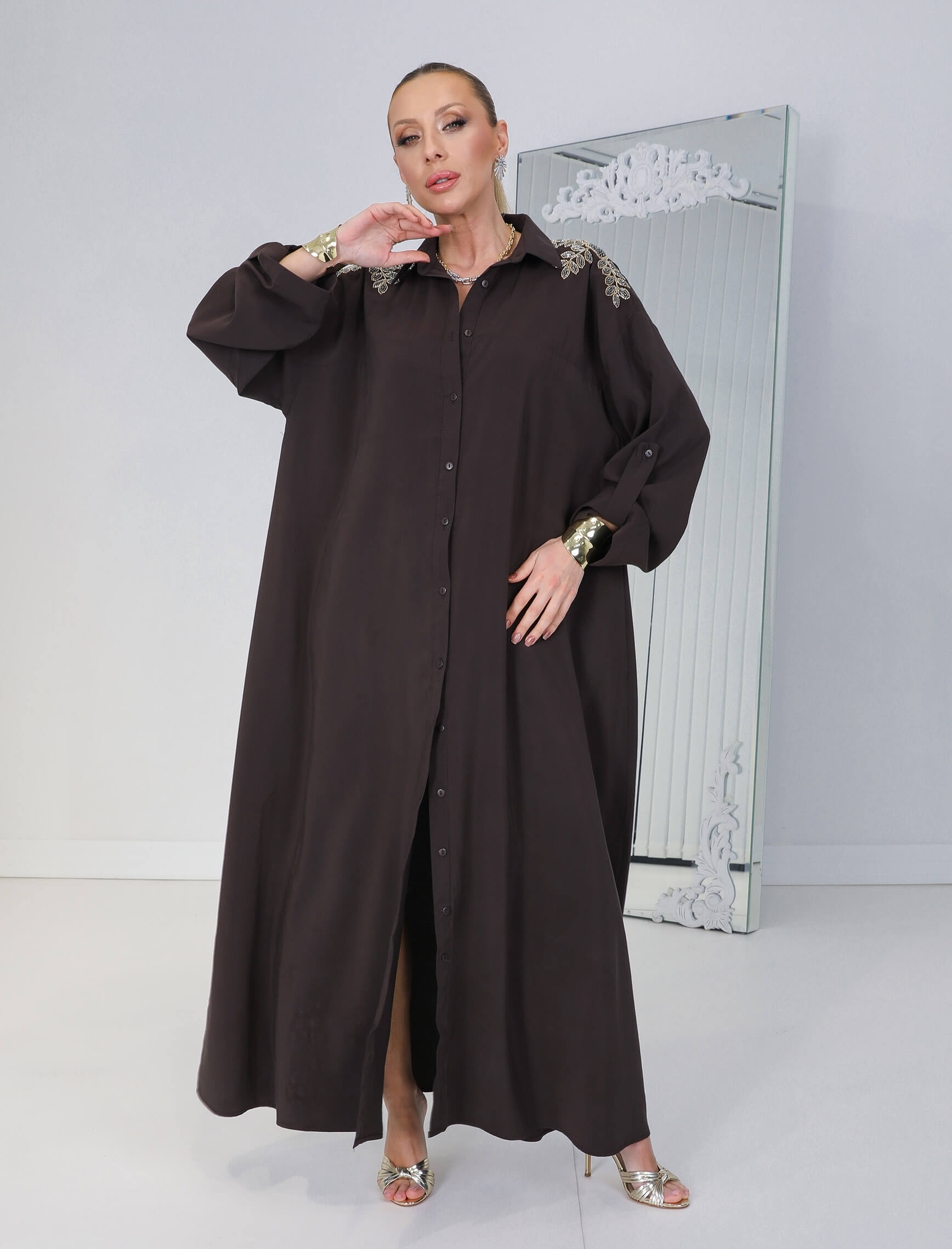 Kahve Mihra Gömlek Elbise - Görsel 3