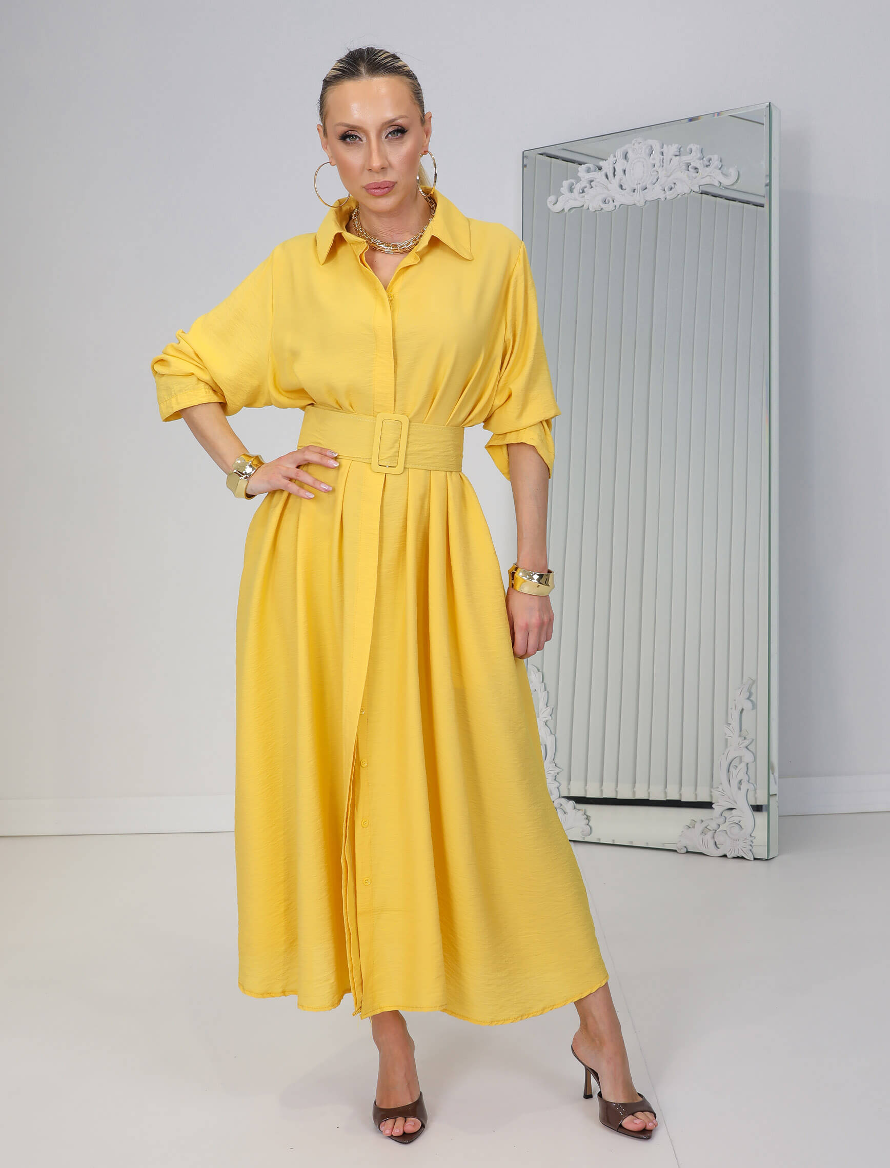 Sarı Kemerli Rosso Elbise - Görsel 6