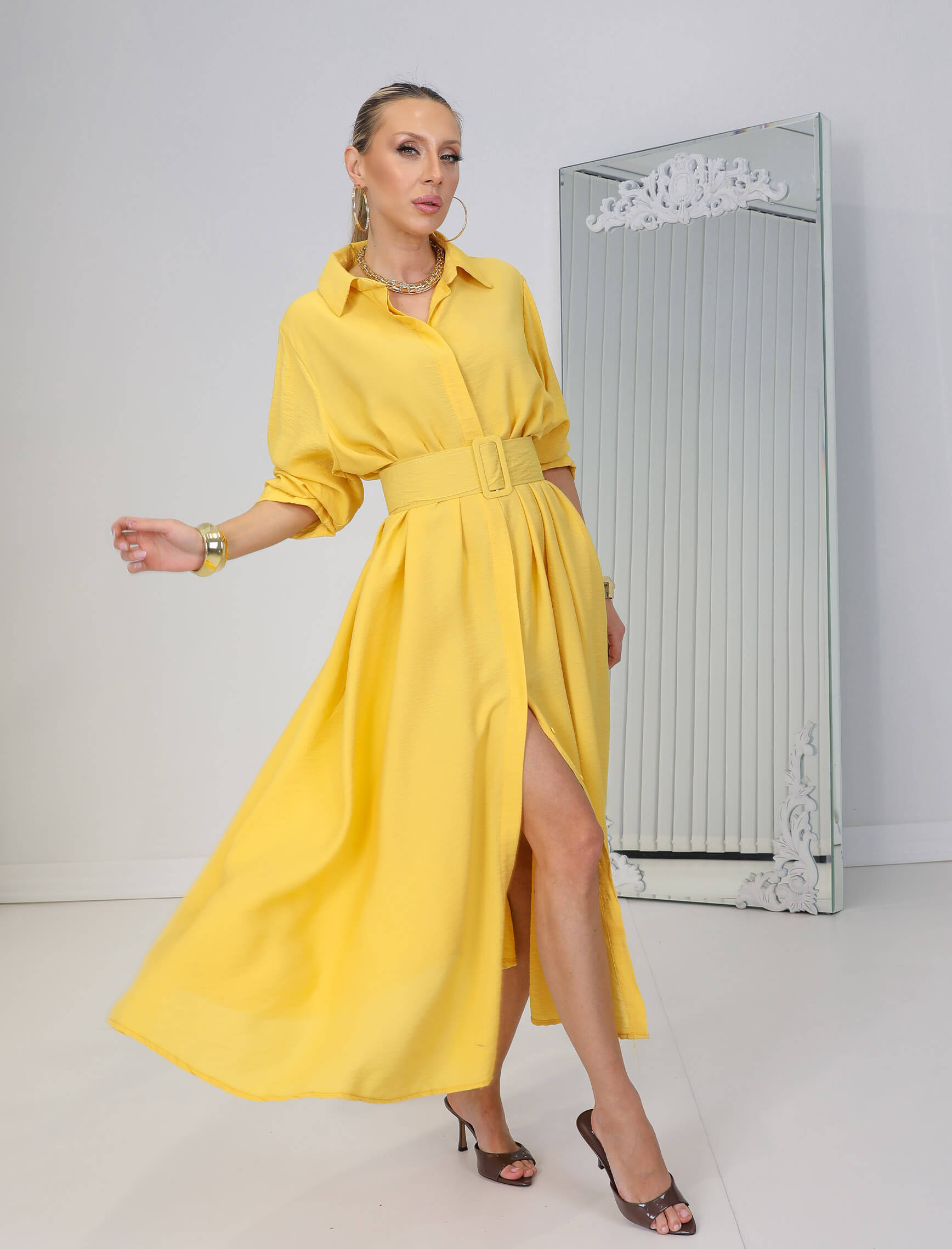 Sarı Kemerli Rosso Elbise - Görsel 5