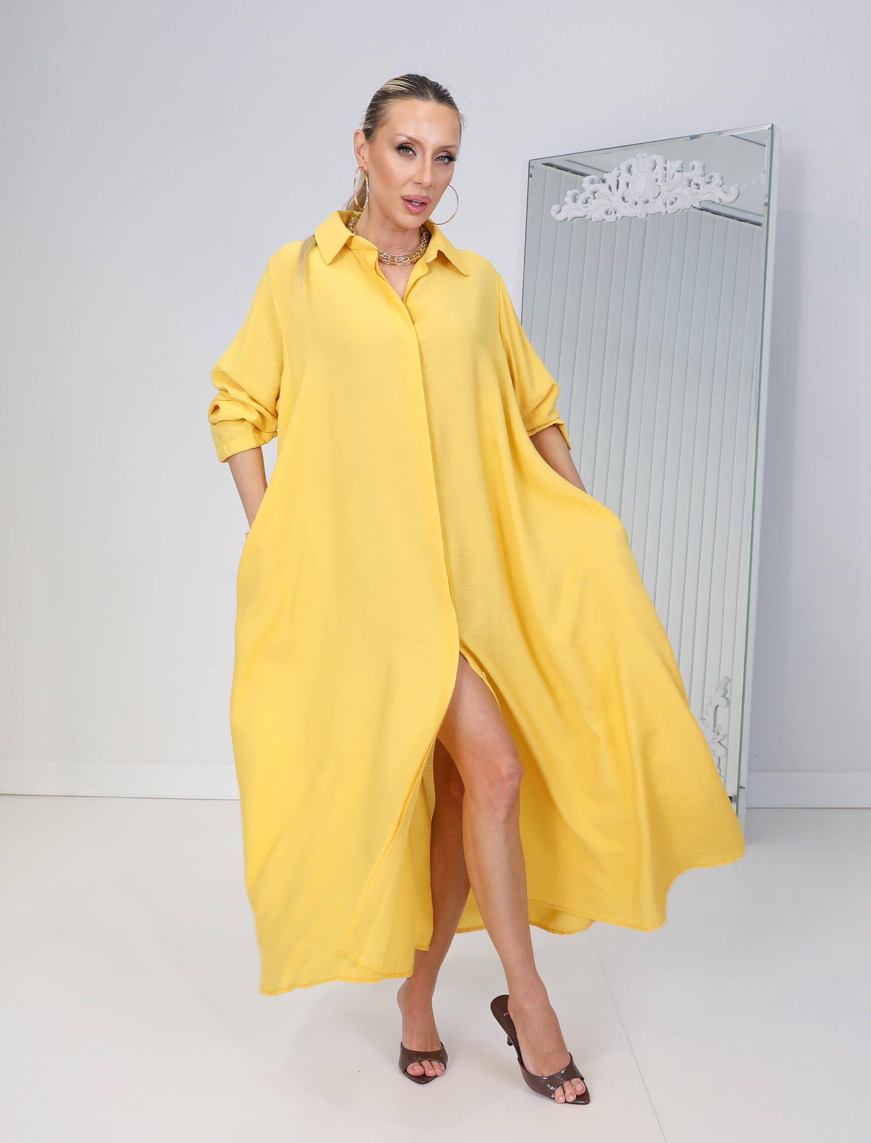 Sarı Kemerli Rosso Elbise - Görsel 3