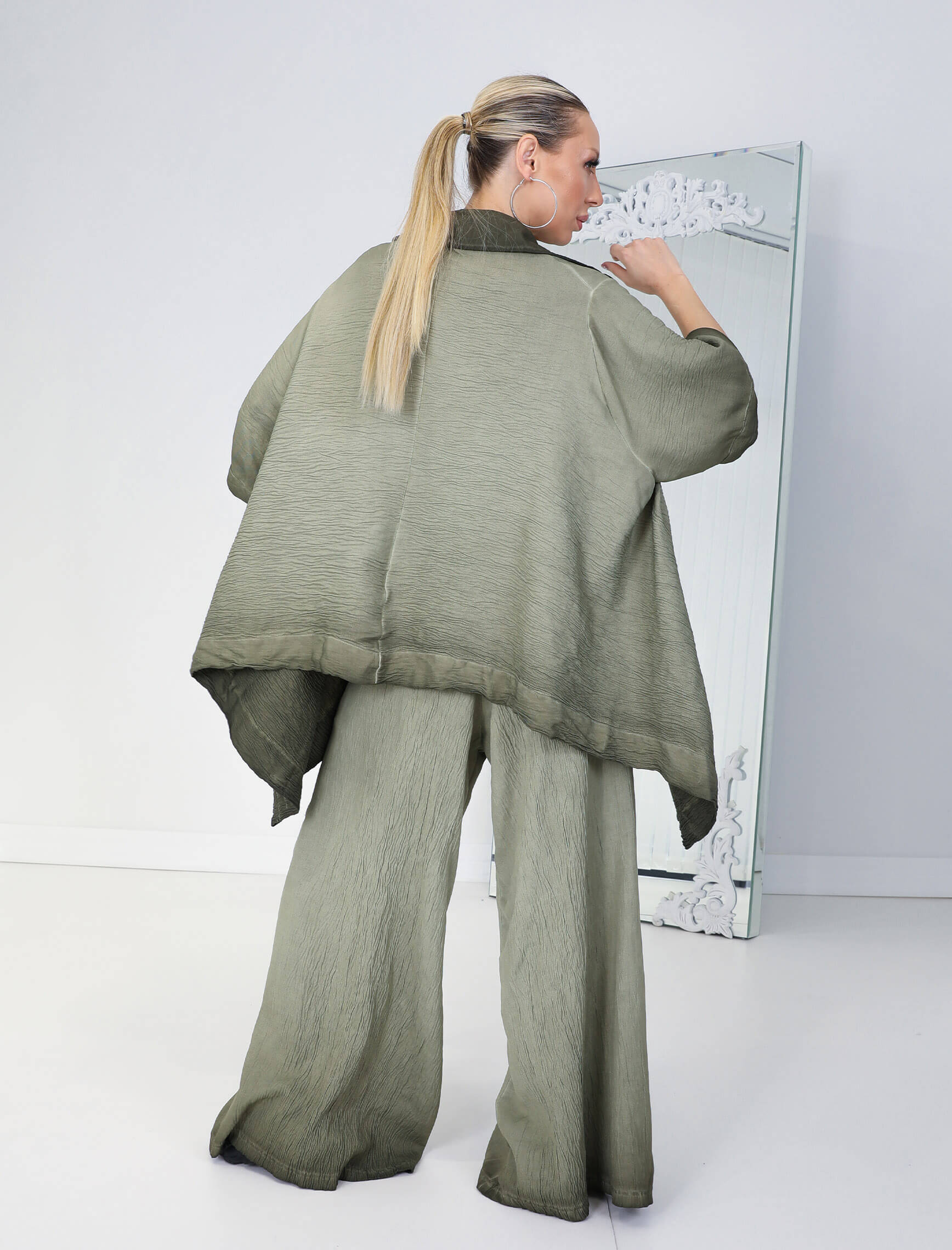 Haki Yıkamalı Kravatlı Takım - Görsel 4