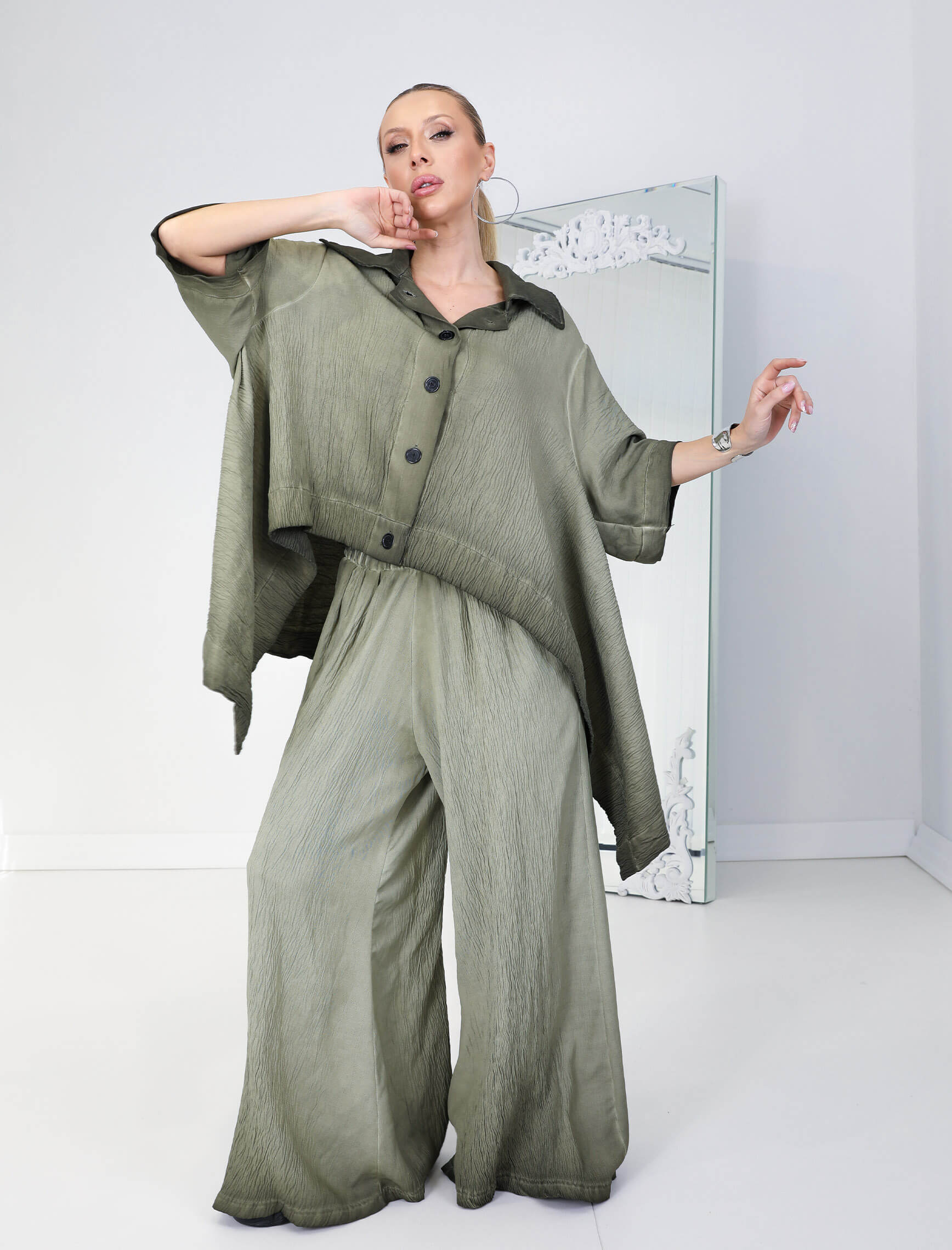 Haki Yıkamalı Kravatlı Takım - Görsel 3