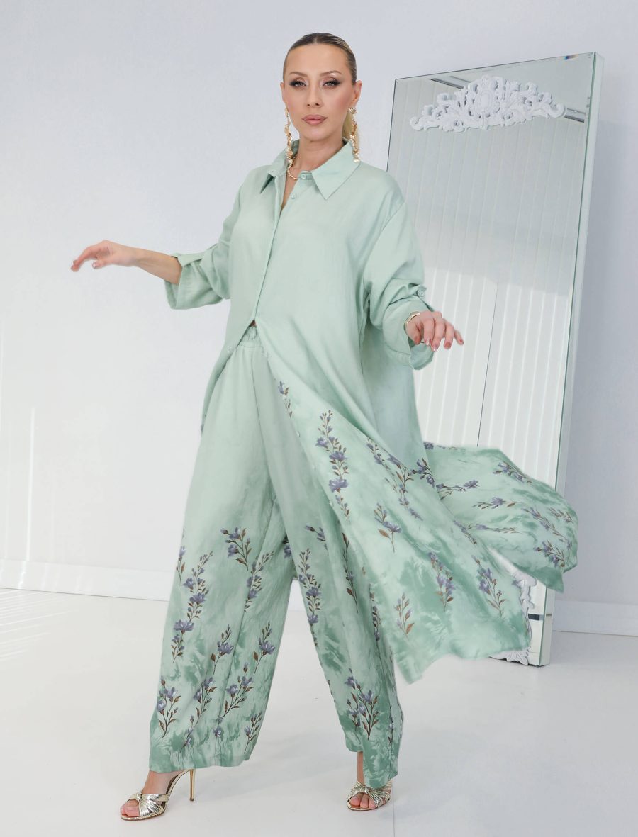 Mint Pembe Kiraz Çiçeği Tunik Takım