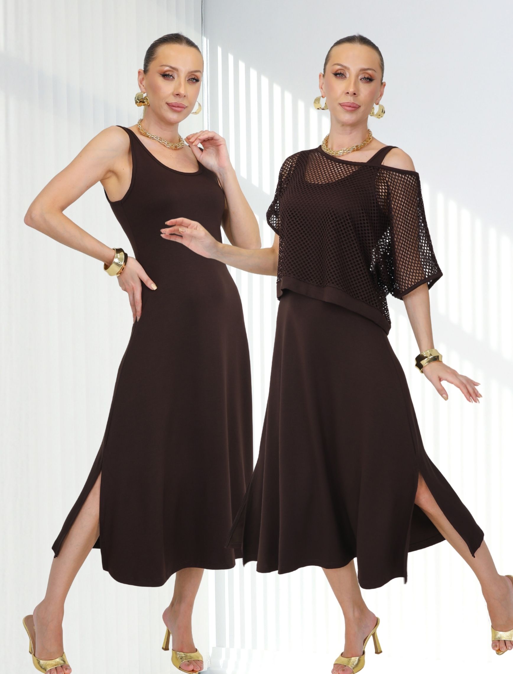 Kahve Patricia İkili Elbise