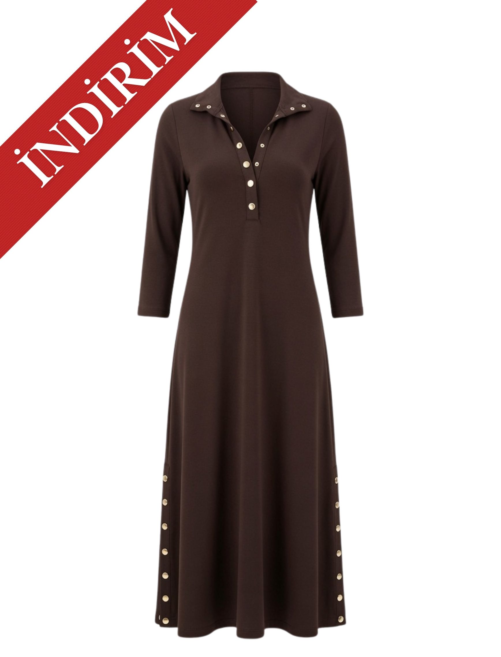 Kahve Çıtçıt Alora Elbise – OUTLET