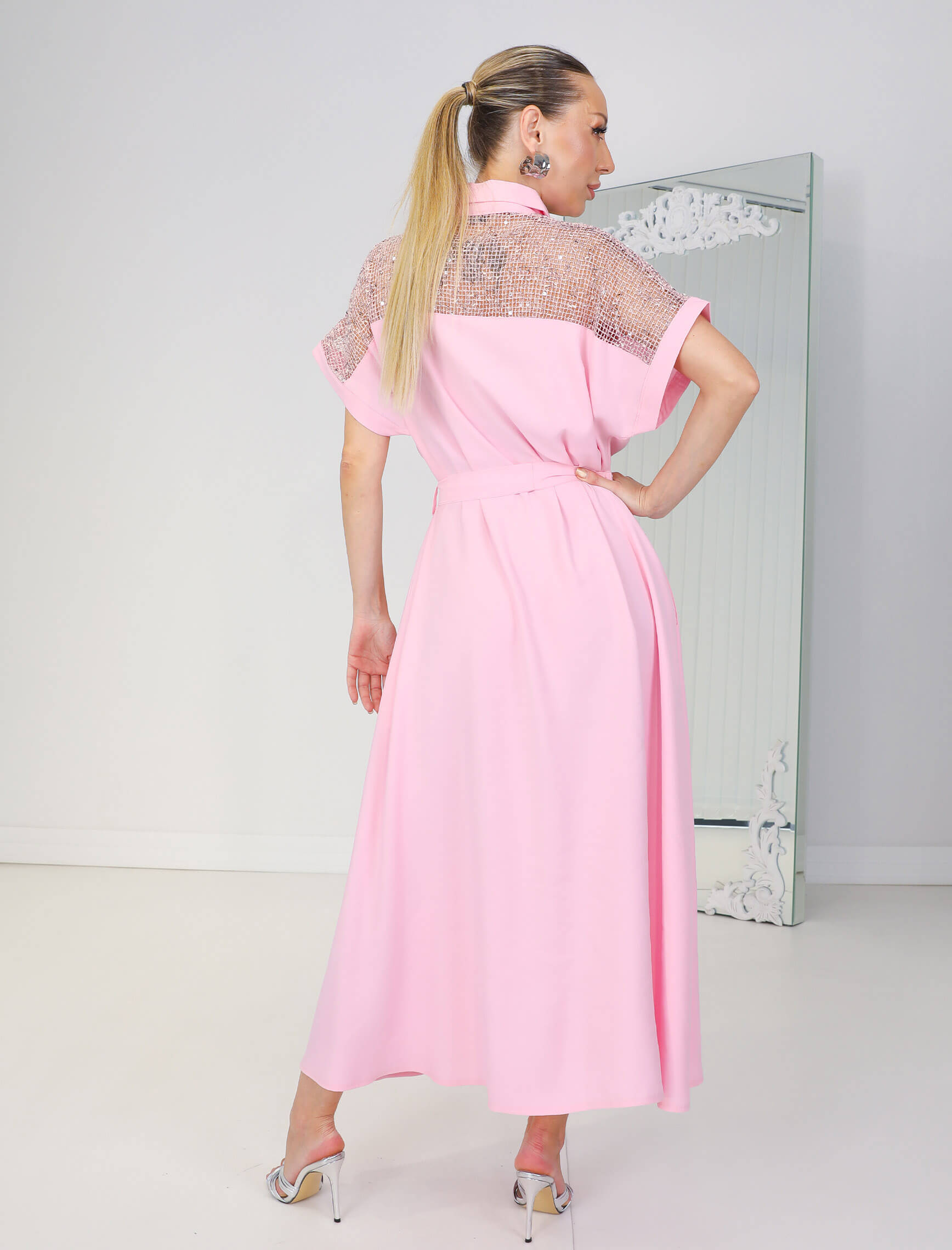 Pembe Payetli Joanna Elbise - Görsel 6