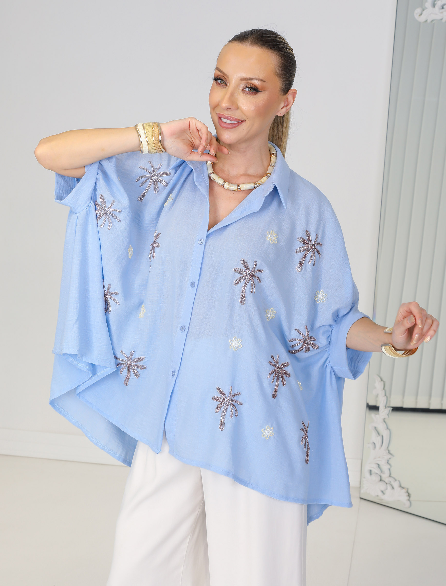 Mavi Palm Oversize Gömlek