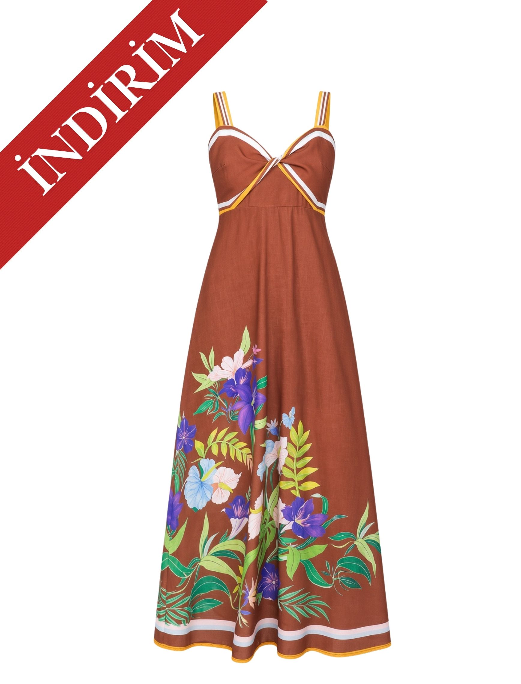 Kahve Keten Olivia Elbise - OUTLET