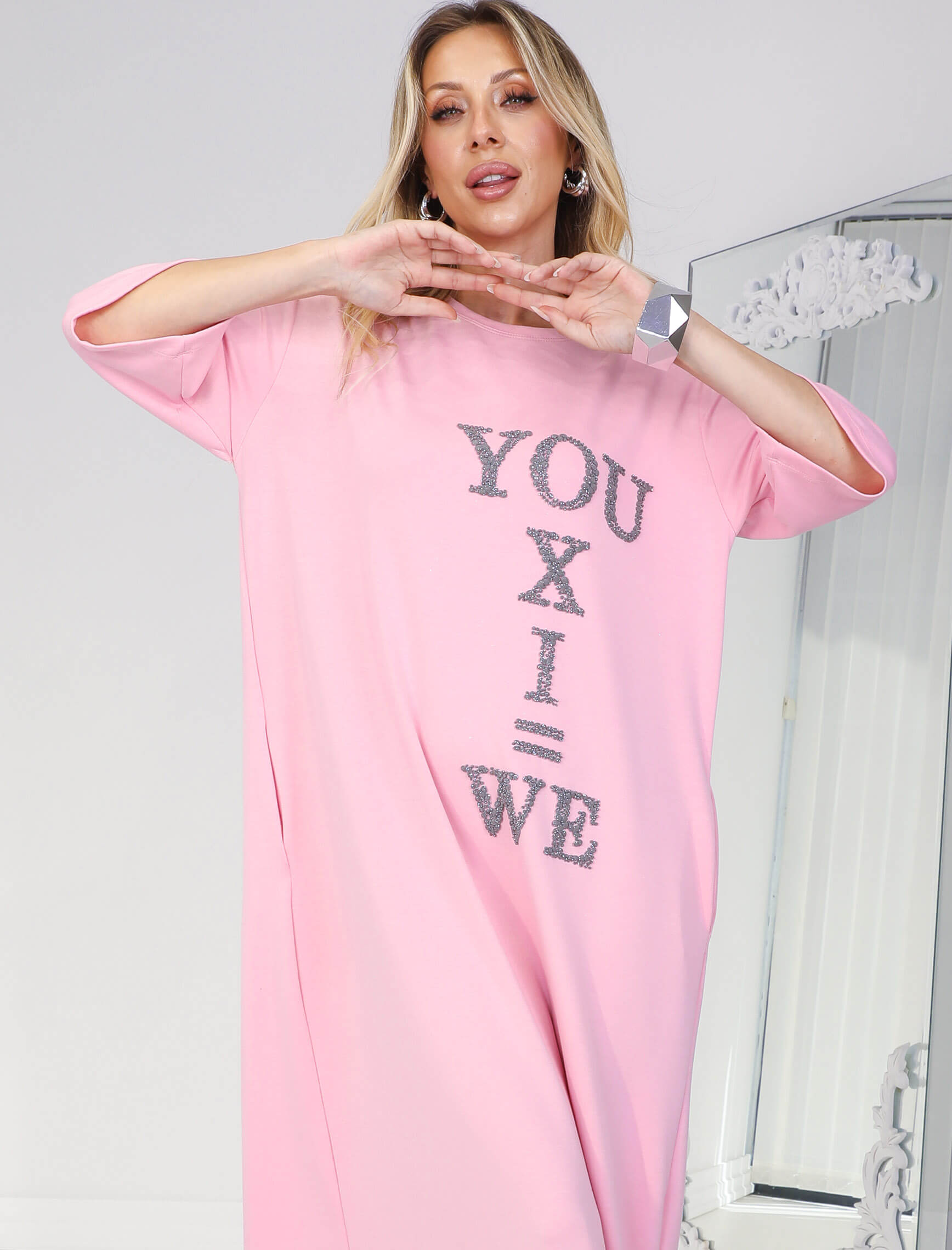 Pembe You Modal Elbise - Görsel 3