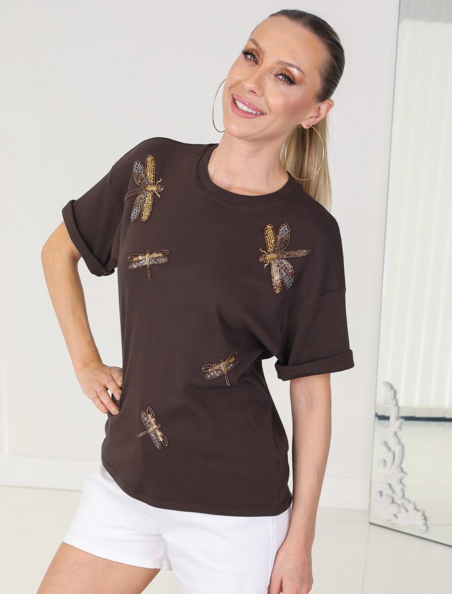 Kahve Taşlı Yurufçuk Tshirt