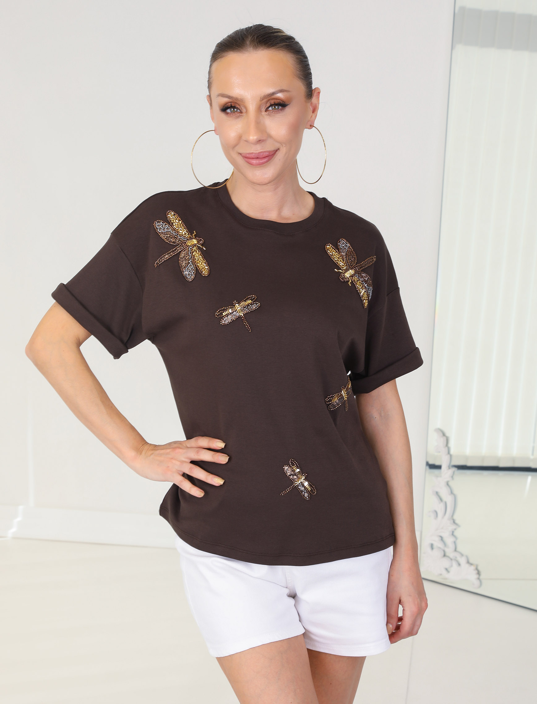 Kahve Taşlı Yurufçuk Tshirt - Görsel 3