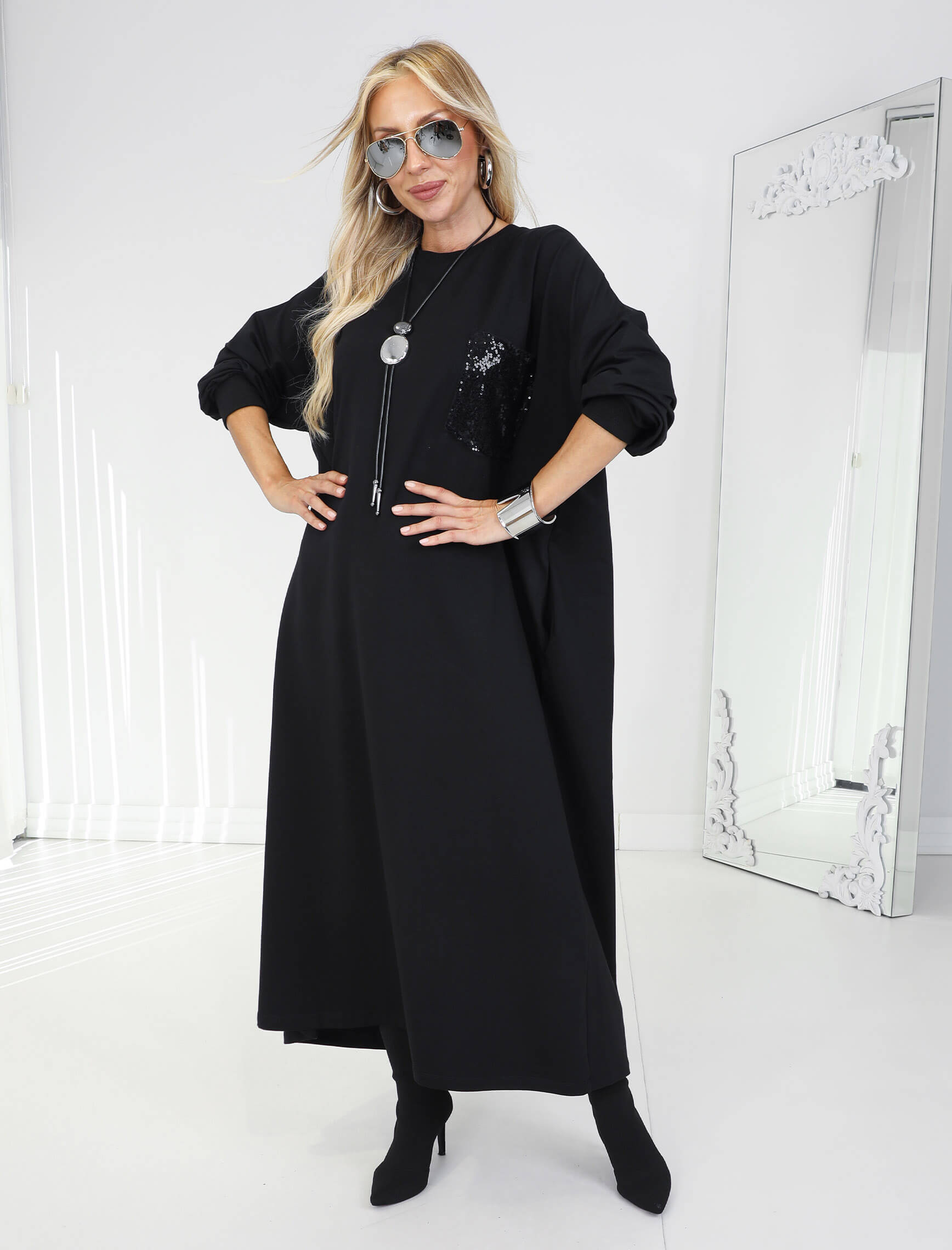 Siyah Melany Payetli Sweat Elbise - Görsel 4