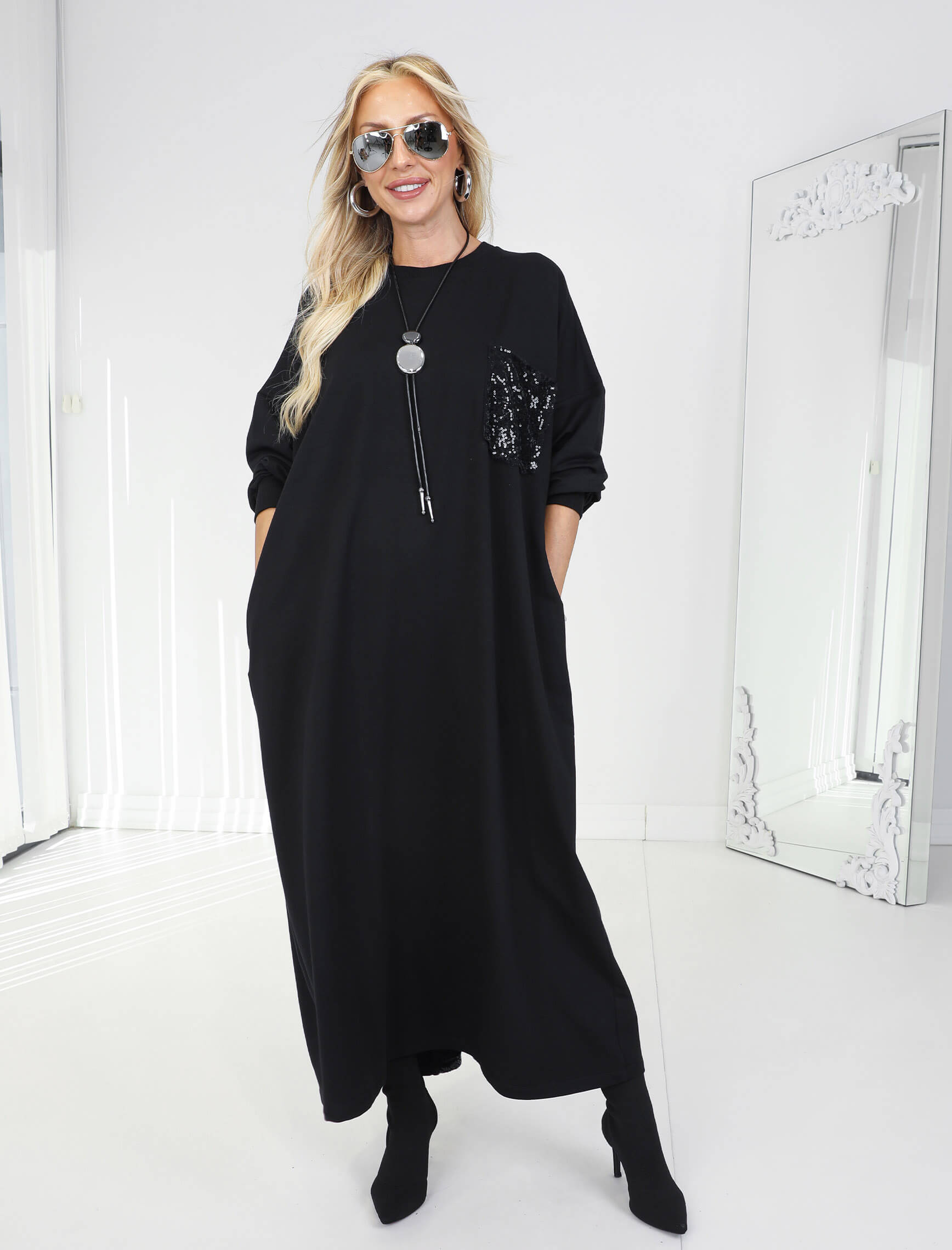 Siyah Melany Payetli Sweat Elbise - Görsel 2