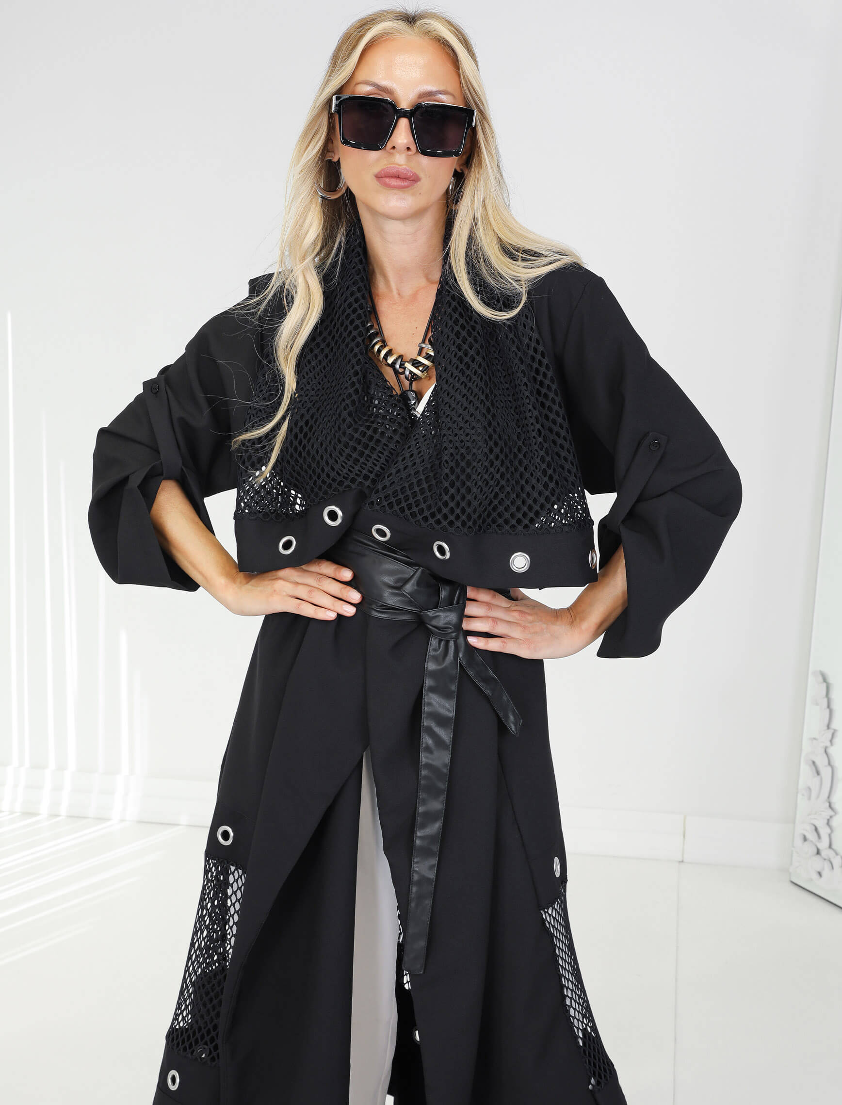 Kuş Gözü Tasarım Olive Trench - Görsel 8