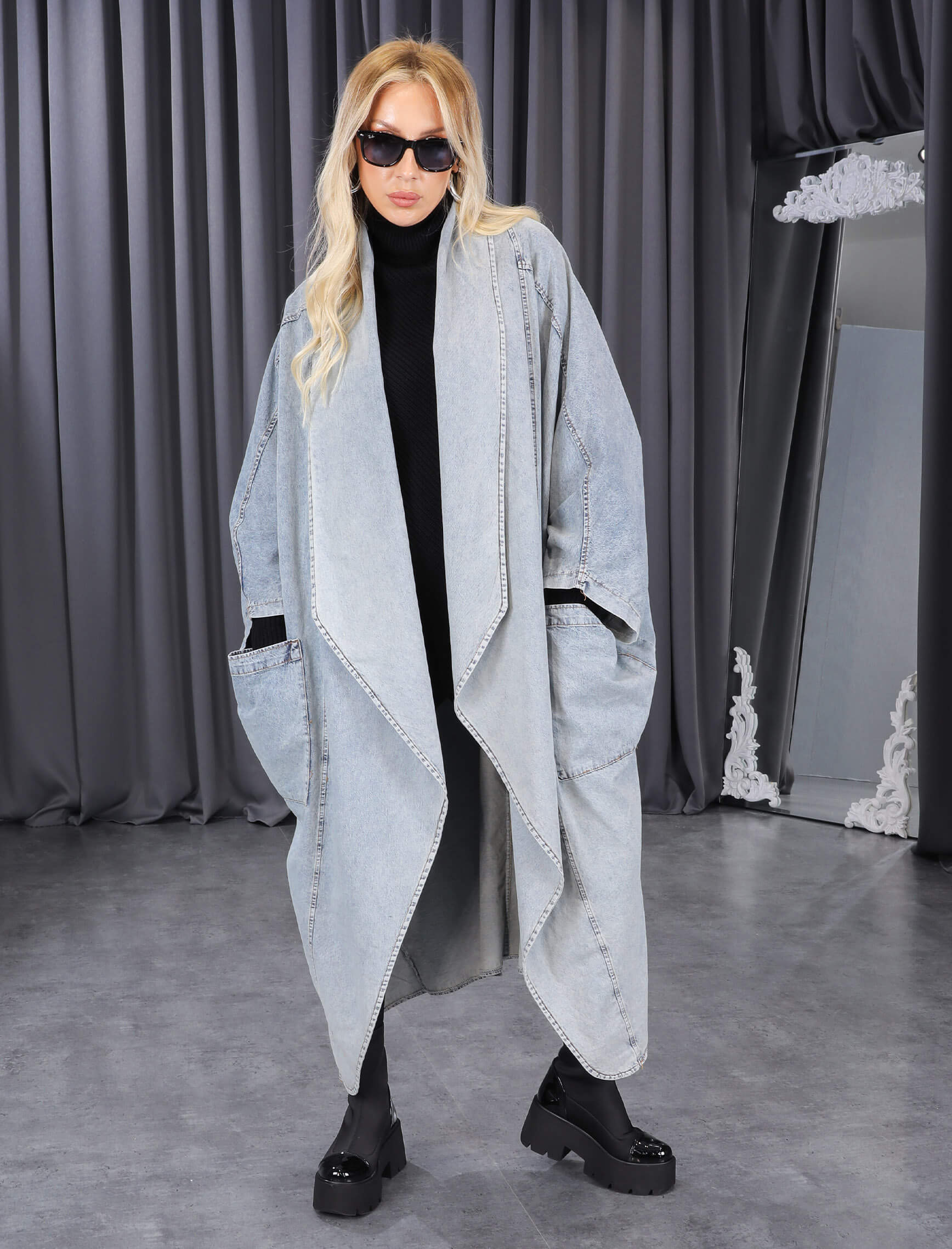 Açık Mavi Bella Oversize Jean Kap - Görsel 3
