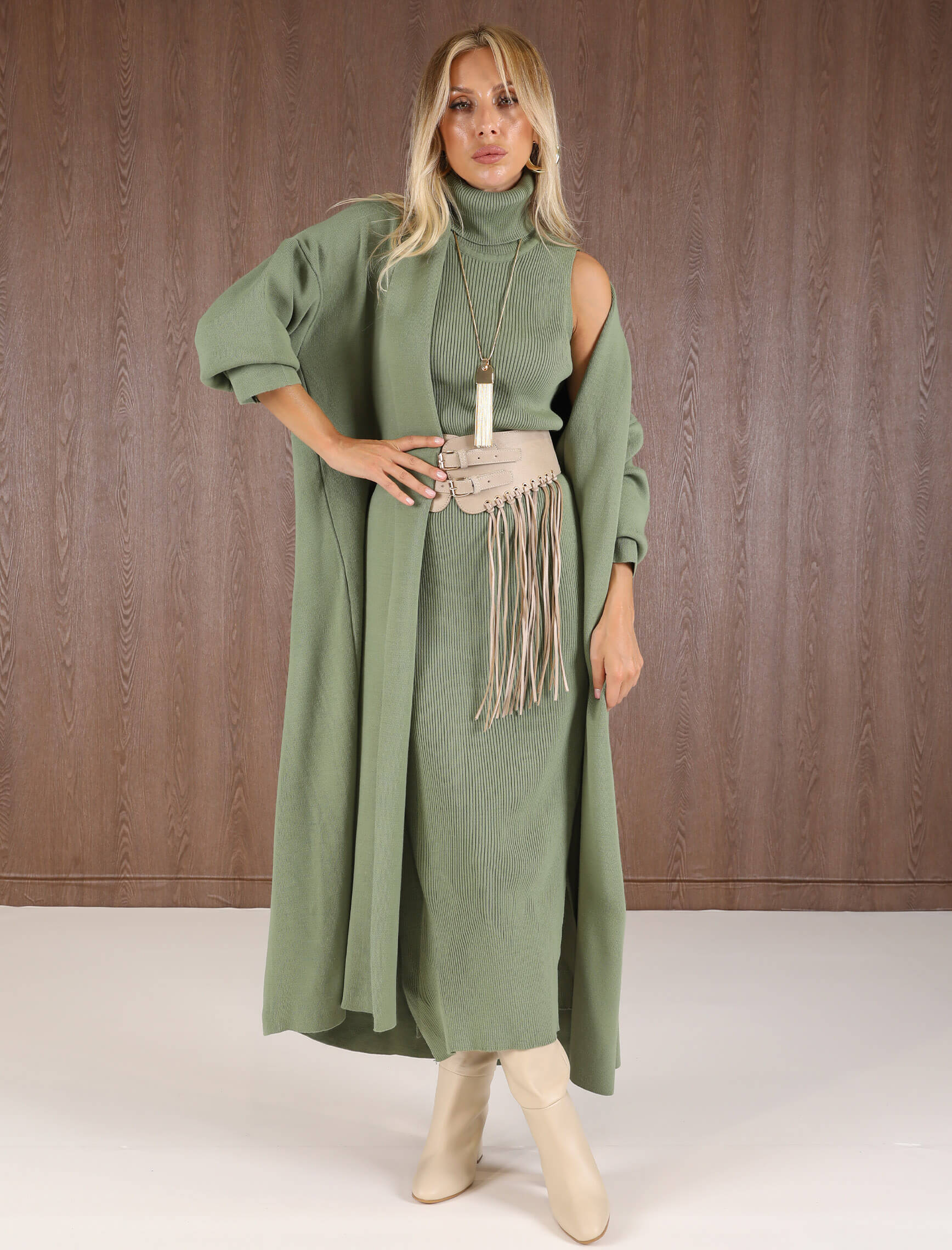 Yeşil Yuka Elbise - Hırka Takım - Görsel 3
