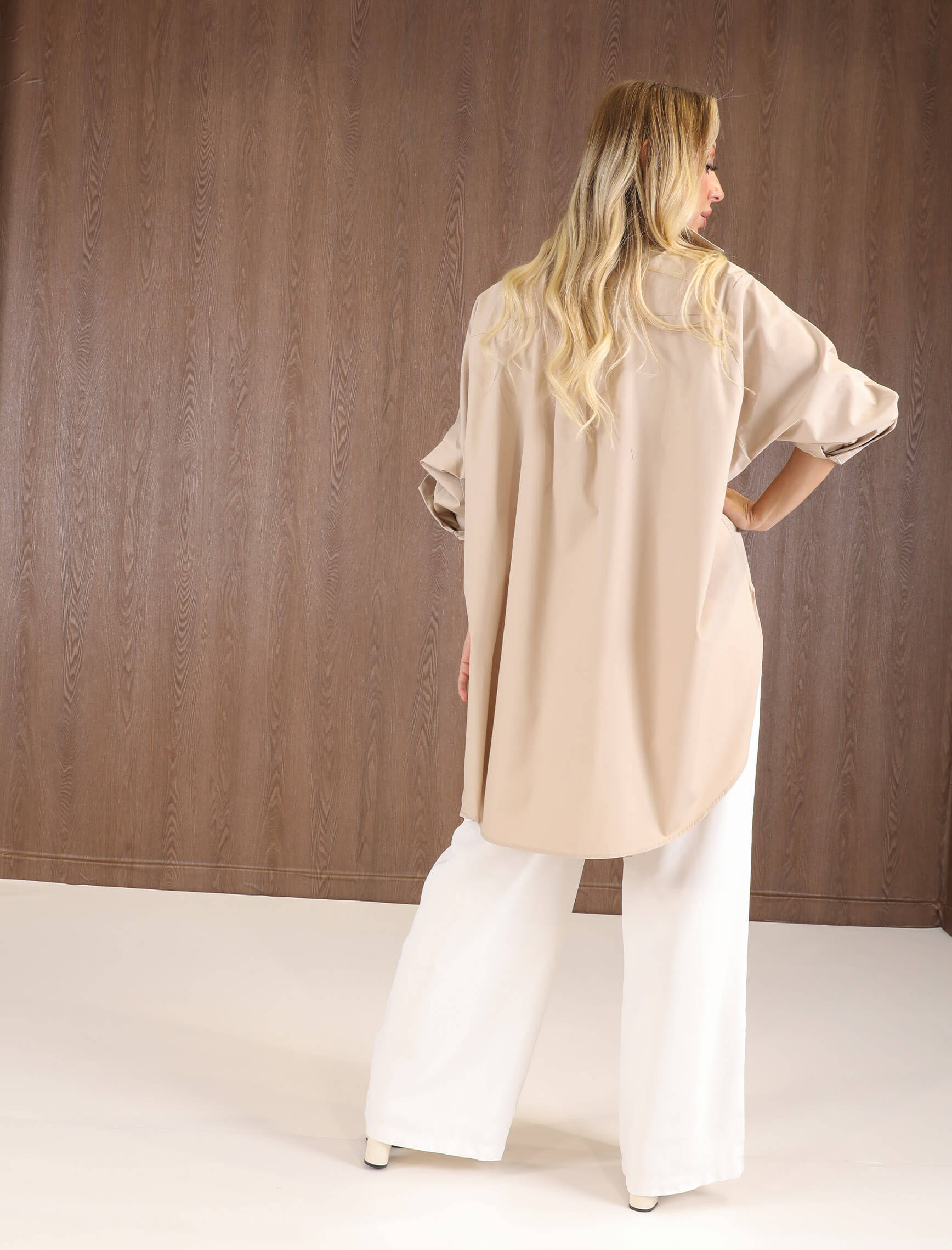 Krem Verona Oversize Gömlek - Görsel 4