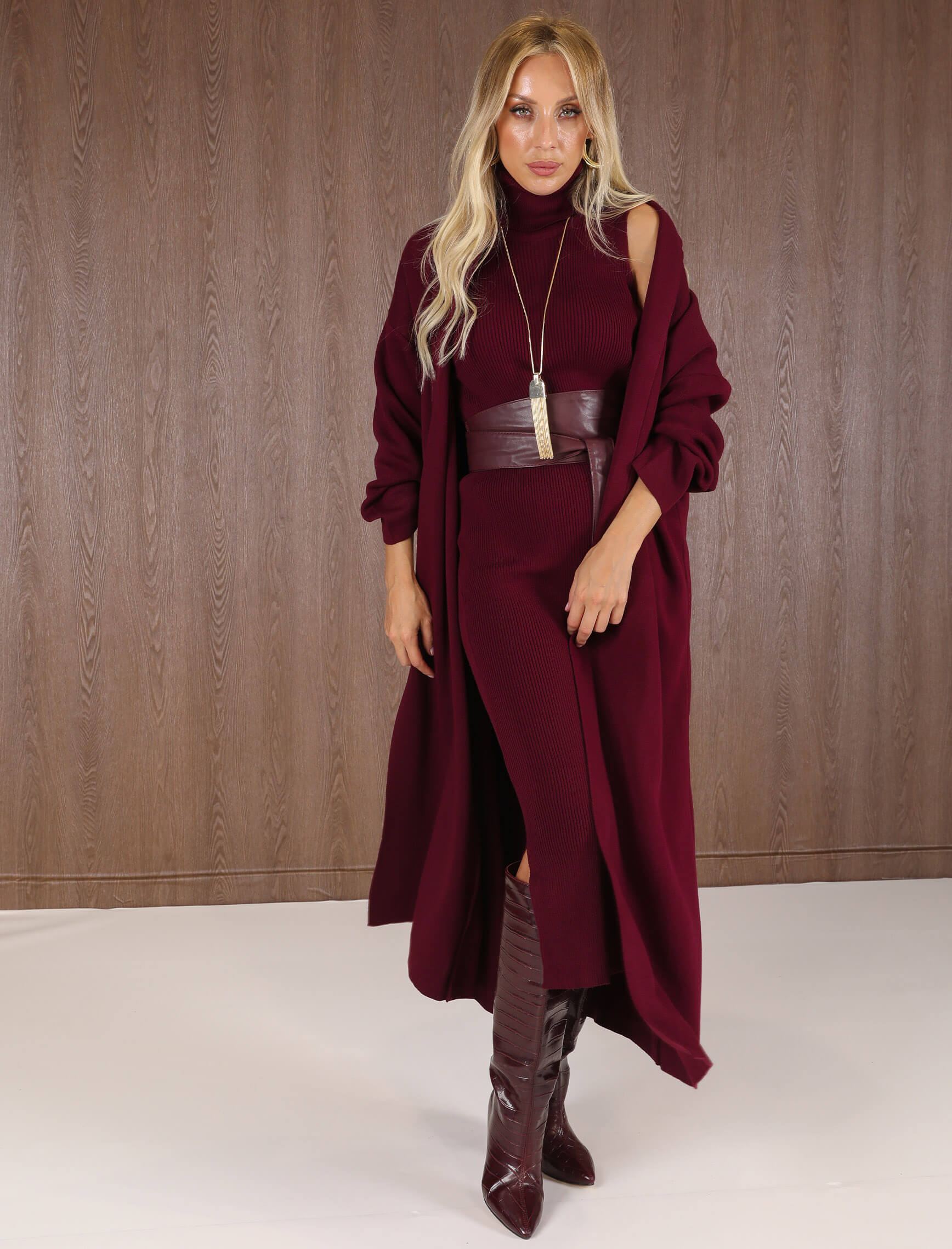 Vişne Yuka Elbise - Hırka Takım - Görsel 5