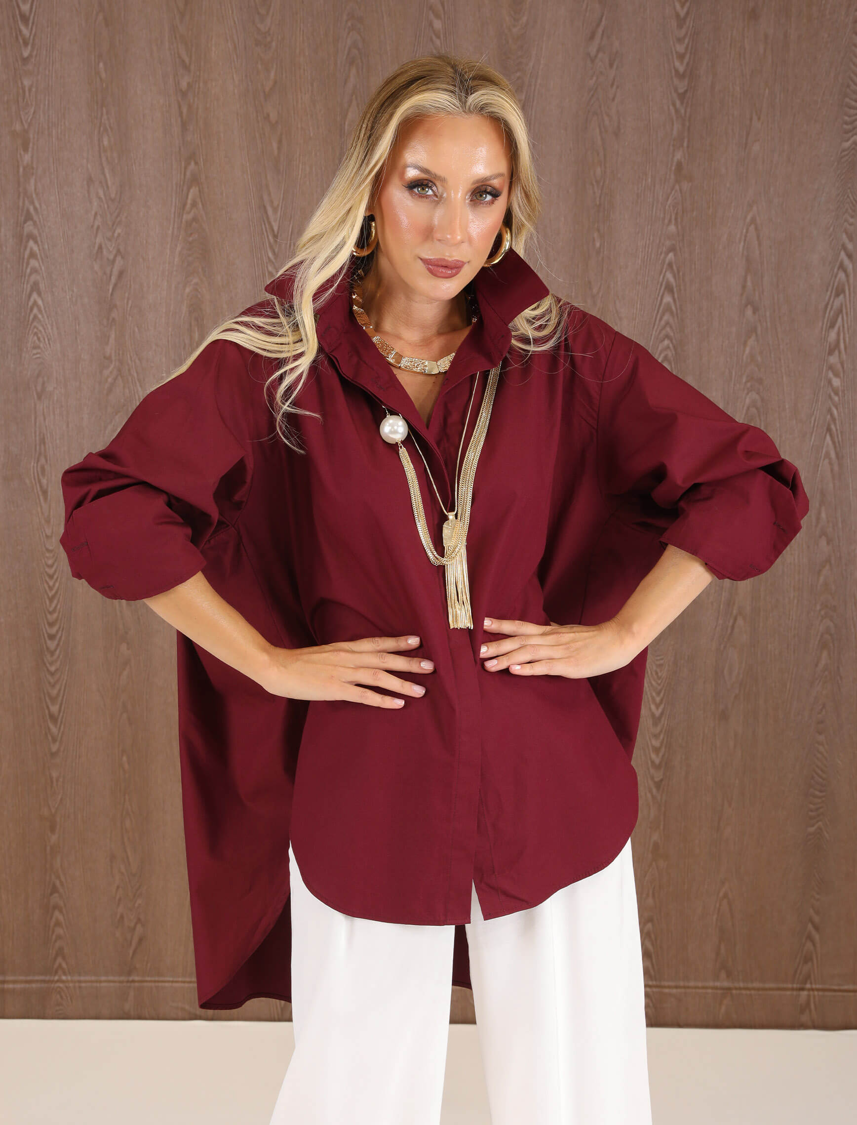 Bordo Verona Oversize Gömlek