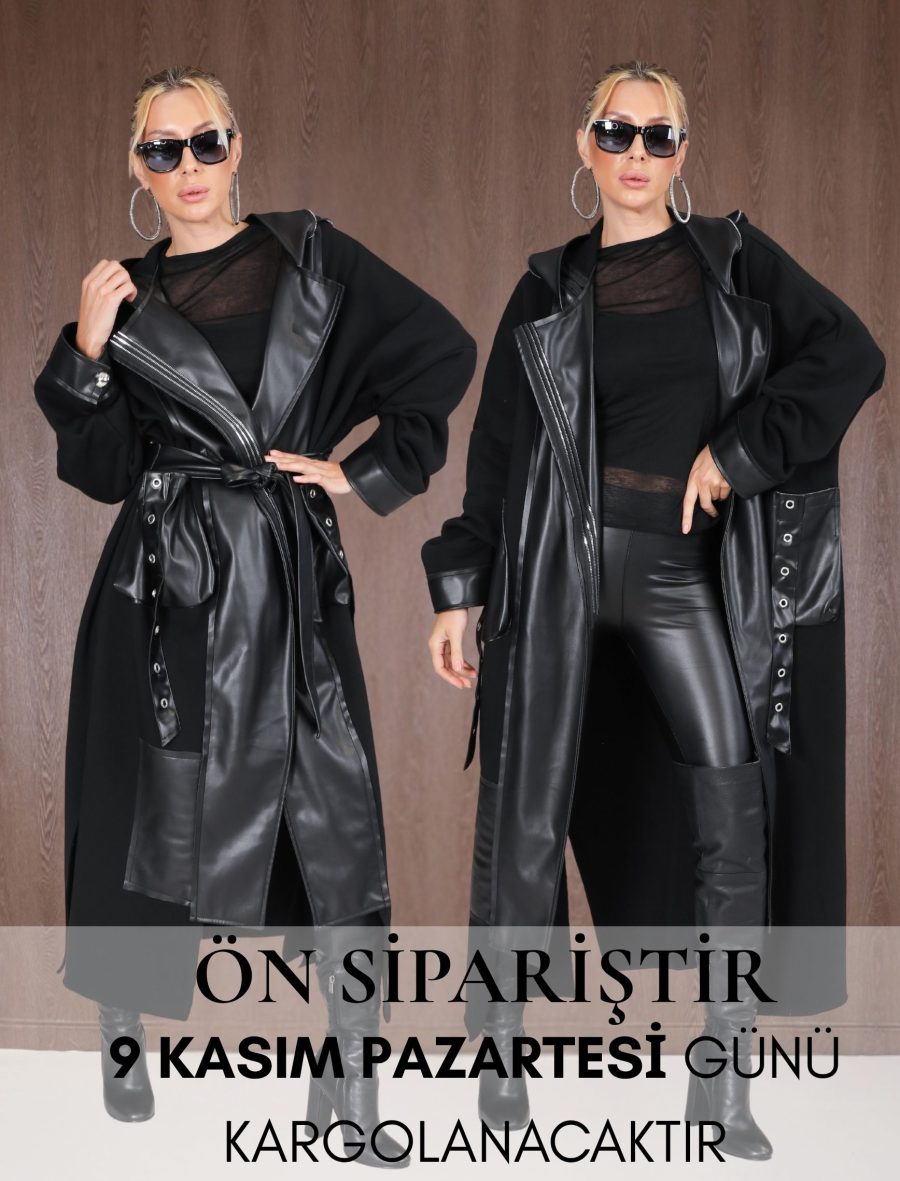 Siyah Deri Detay Starlight Trench - Kap