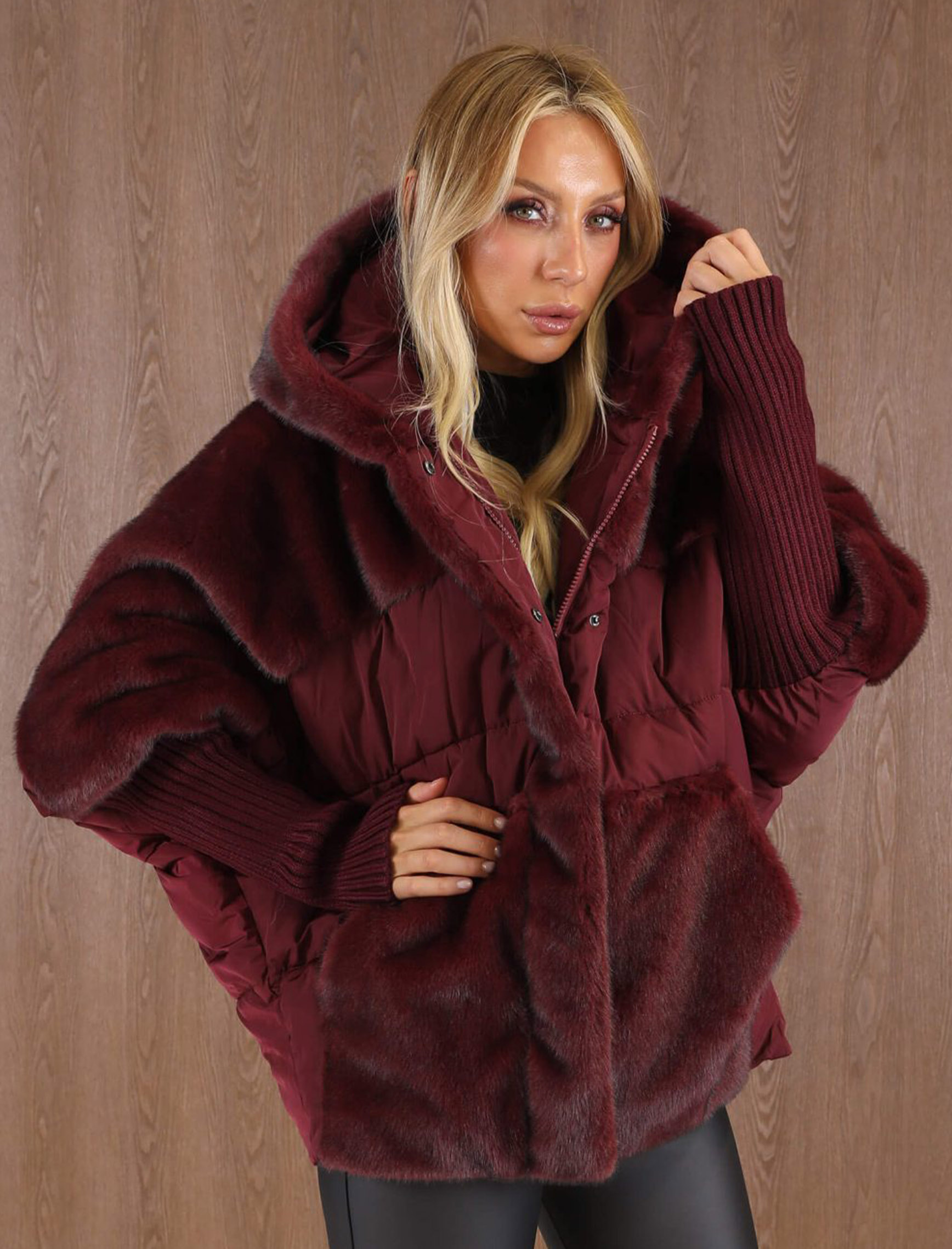 Bordo Mionette Puffer - Kürk