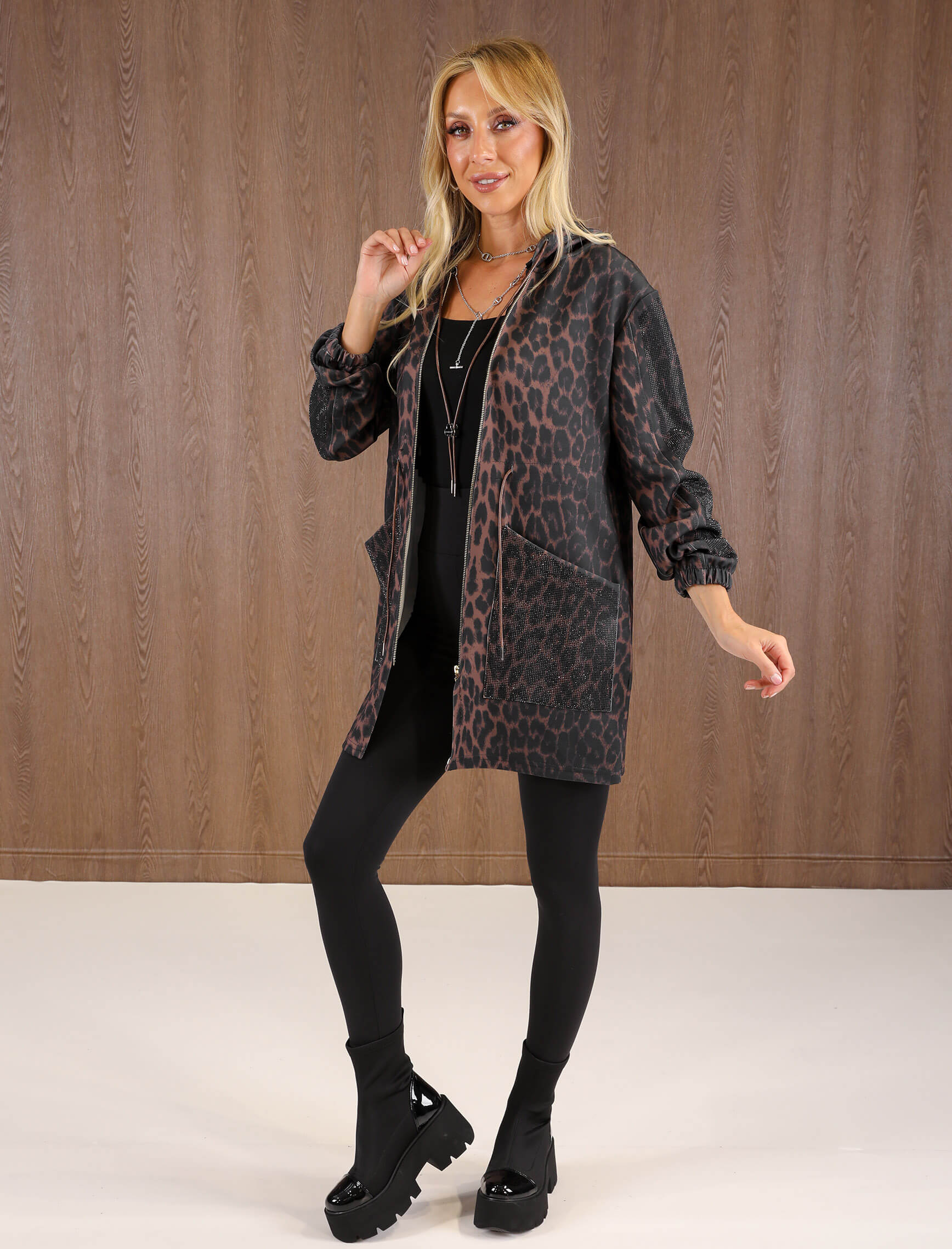 Leopar Sparkle Taşlı Trench - Görsel 3