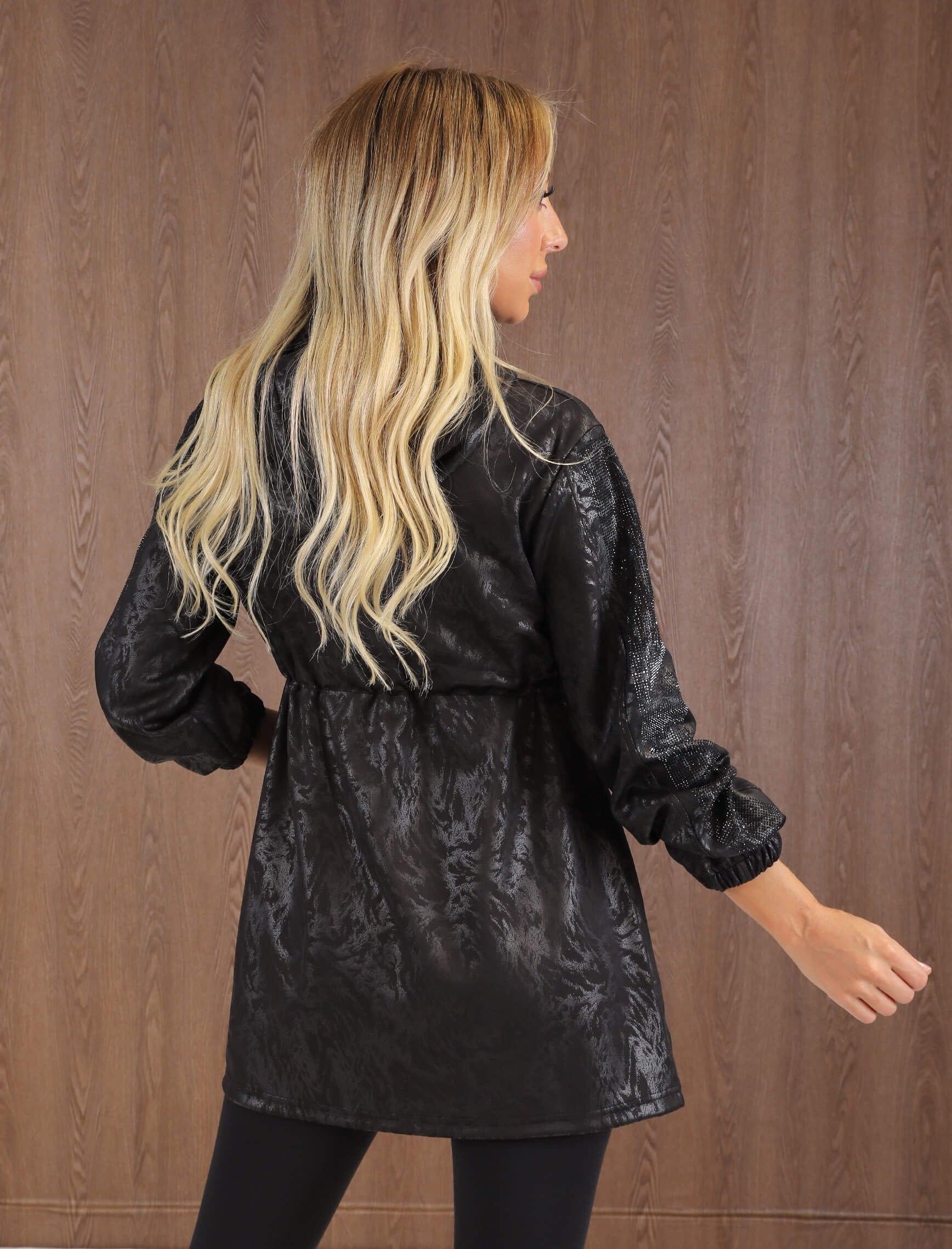Siyah Sparkle Taşlı Trench - Görsel 6