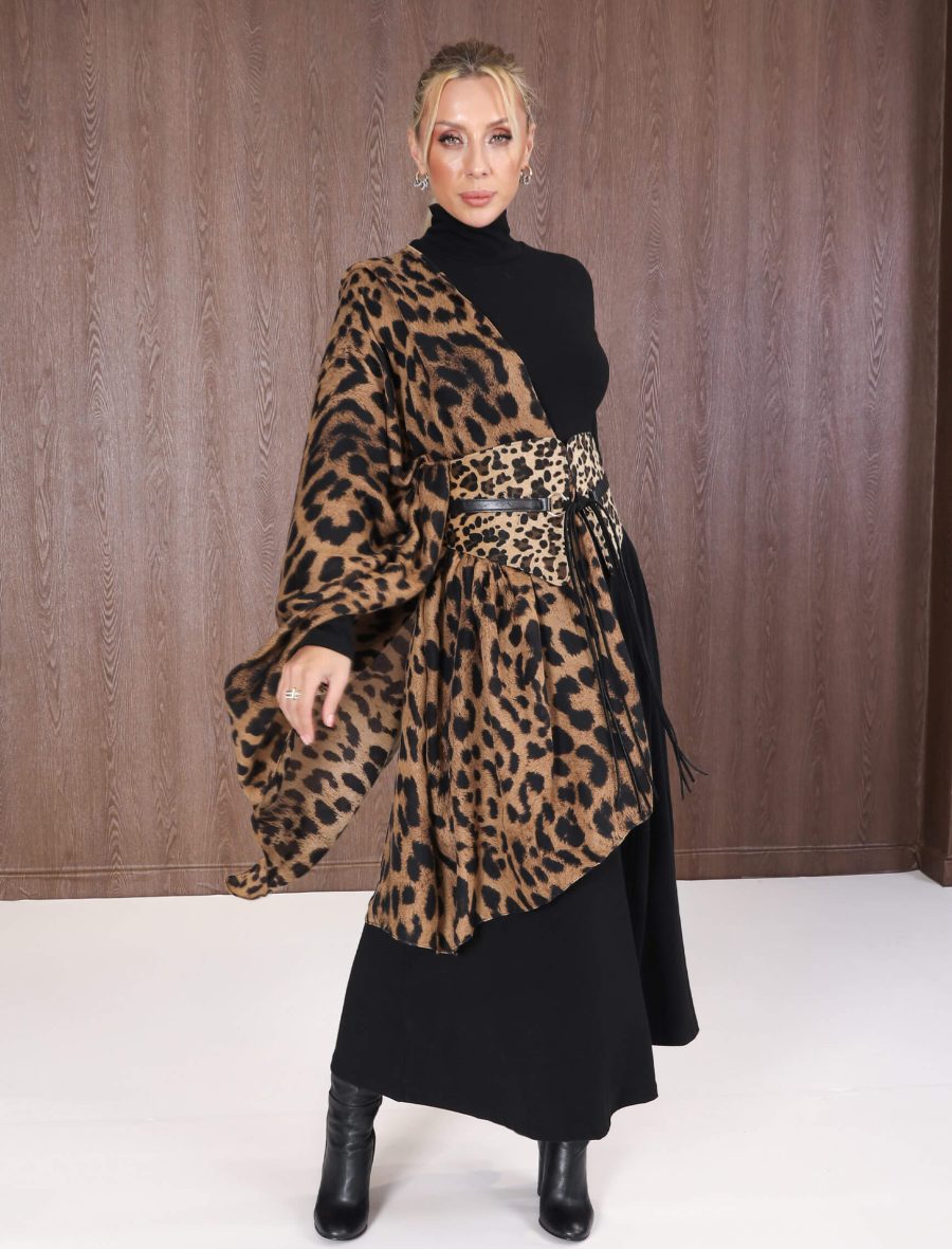Kahverengi Leopardesen Shine Şal