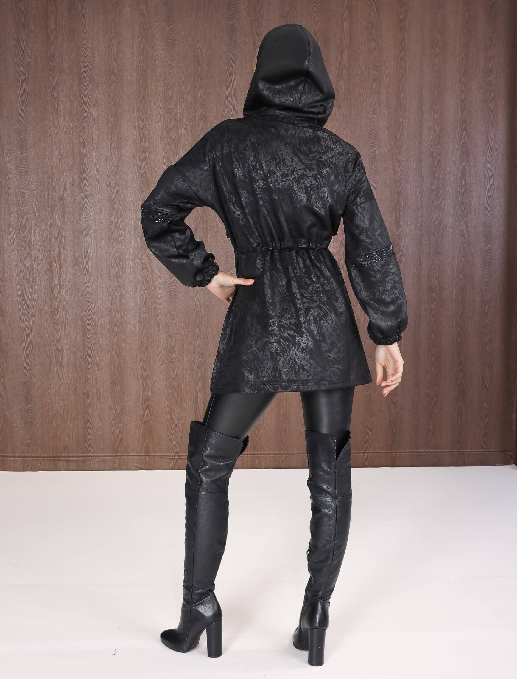 Siyah Ön Taşlı Sparkle Trench - Görsel 5