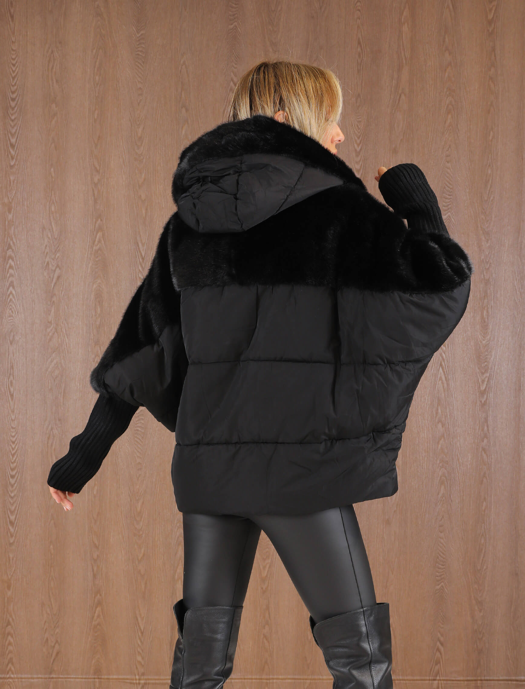Siyah Mionette Puffer - Kürk - Görsel 6