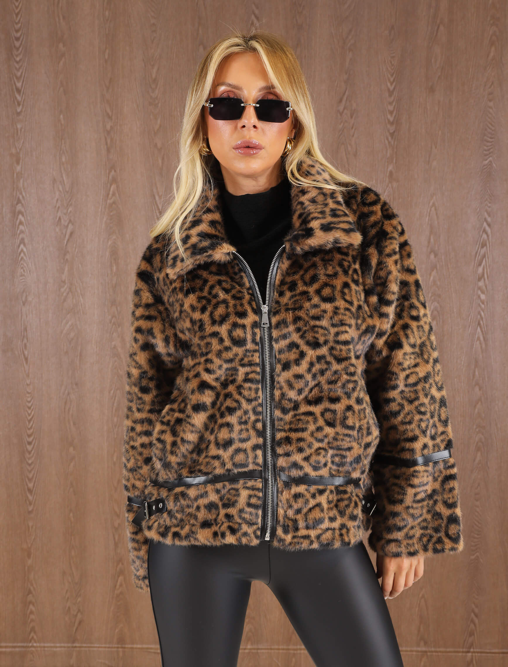Leopar Desen Kürklü Mont - Görsel 3