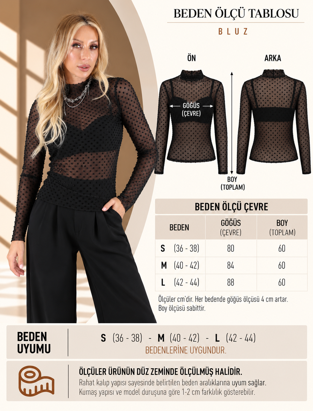 Siyah Puantiye Drape Star Bluz - Görsel 6